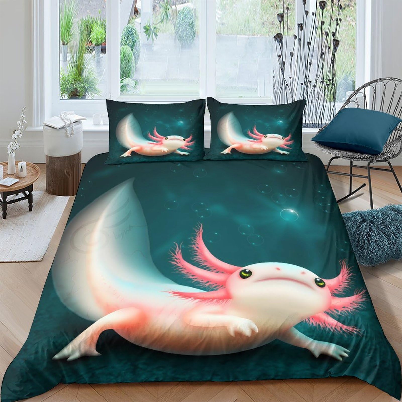 Ctjqhvkz Style-10 3D Printed Cute Axolotl Fitted Sheet Microfiber Soft Breathable Underwater Fantasy Bed Cover For Bedroom Dorm Mattress Decor Single（135X200cm）