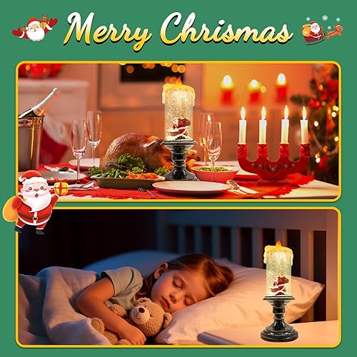 Miniatura 5 de Velas parpadeantes sin llama de muñeco de nieve, velas de pilar LED de cera real, luz cálida, muñeco de nieve de Navidad, Papá Noel y ciervo, regalo