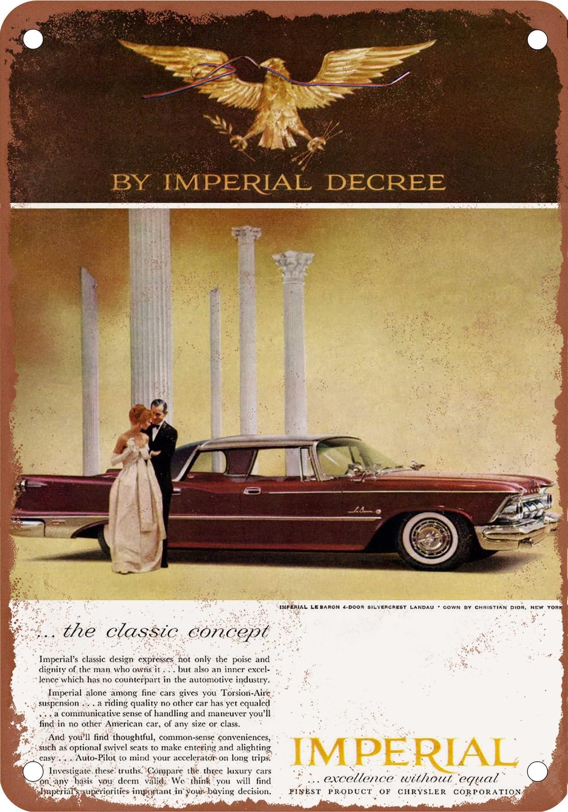 METAL SIGN - 1959 Imperial Vintage Ad 04 - Old Retro Rusty Look home decor