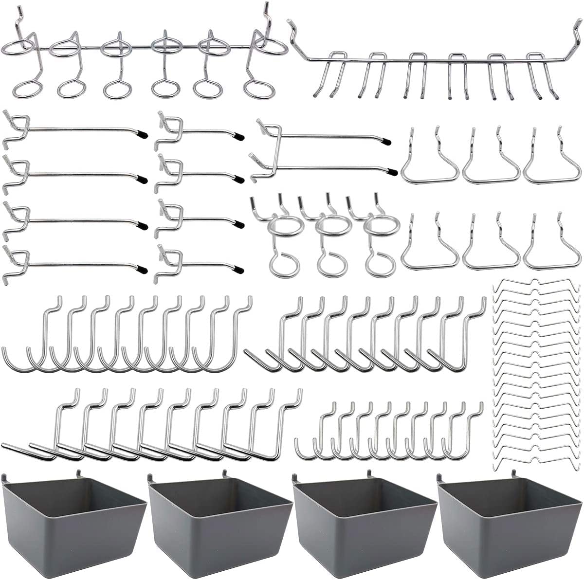 THE WHITE SHOP 80 Piece,Pegboard Hooks Assortment with Pegboard Bins, Peg Locks, for Organizing Various Tools