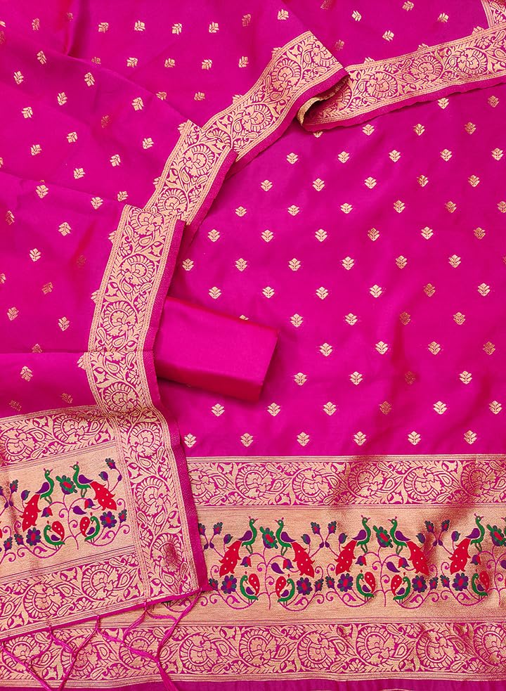 Image of DEVANGI Women's Pathni Banarasi Silk Unstitched Salwar Suit Dress Material With Dupatta