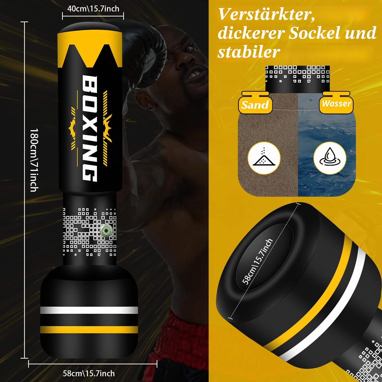 NZQXJXZ Boxsack Stehend Erwachsene, 180cm Upgraded Selbst Aufblasen Schweren Boxsack mit Boxhandschuhen und Built-in Luftpumpe für die Ausbildung MMA Muay Thai Fitness Anfänger