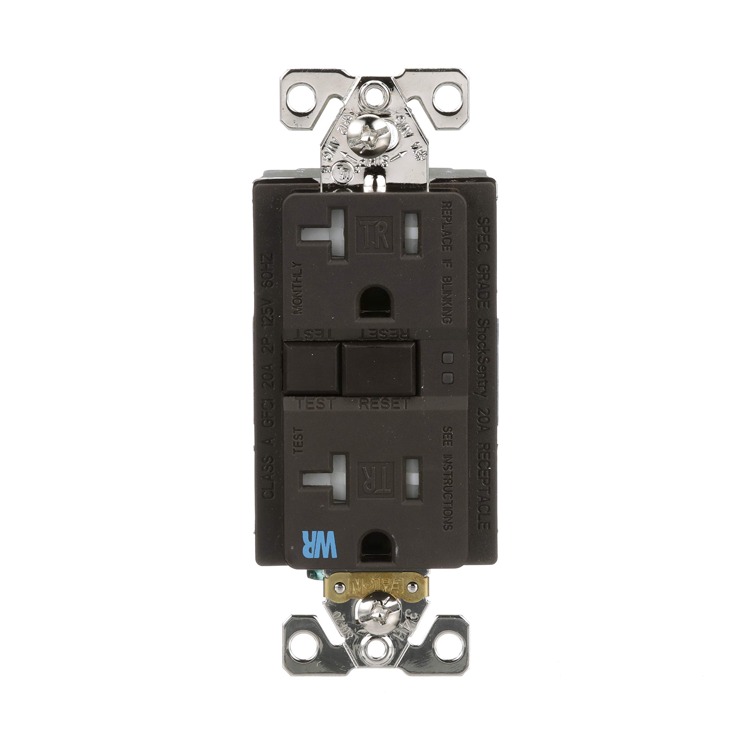 Eaton GFCI Self-Test 20A -125V Tamper & Weather Resistant Duplex Receptacle with Standard Size Wallplate, Brown