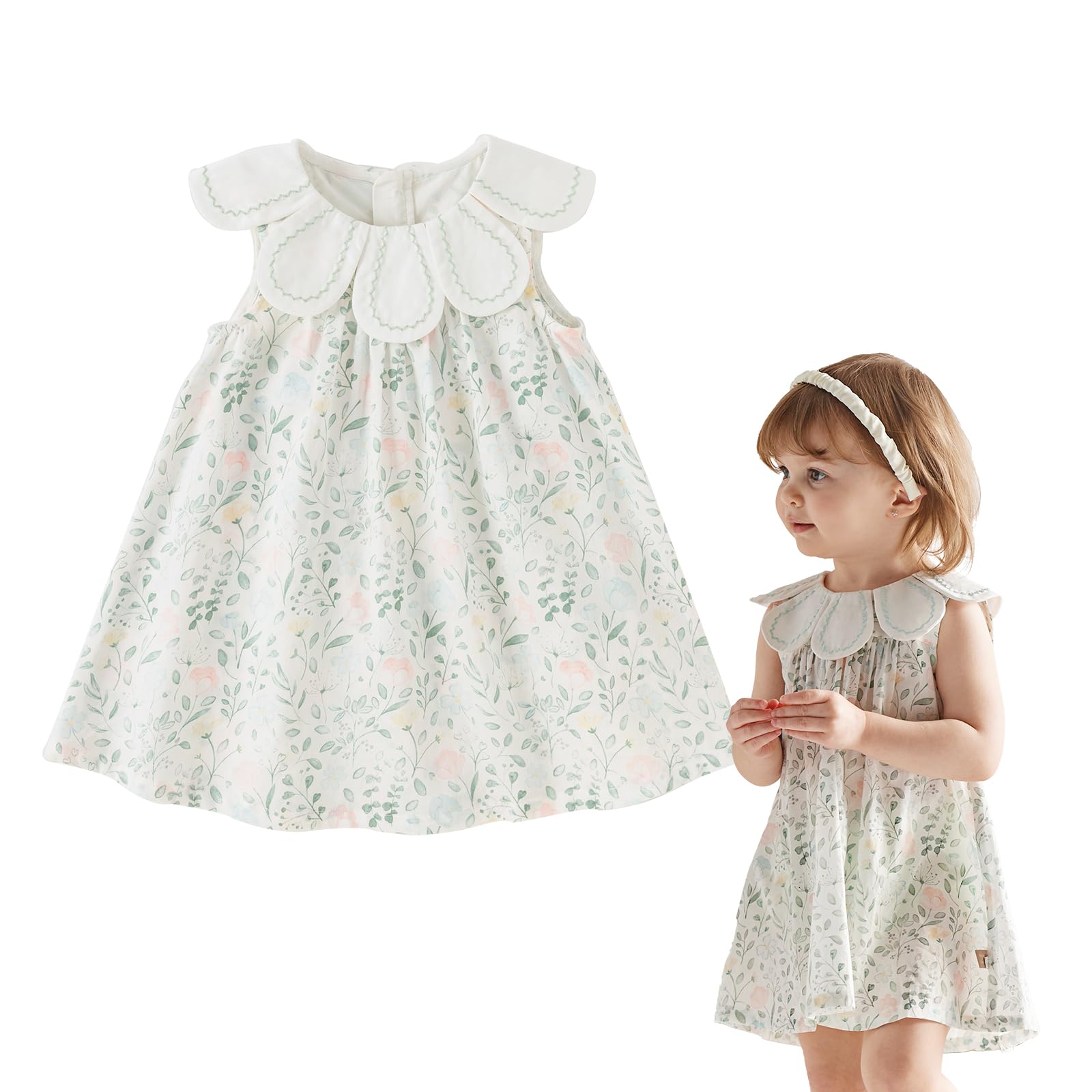 DAVE&BELLA Toddler Girls Boho Dress Sleeveless Floral Print Summer Princess Dress Baby Kids Casual Beach Sundress Playwear