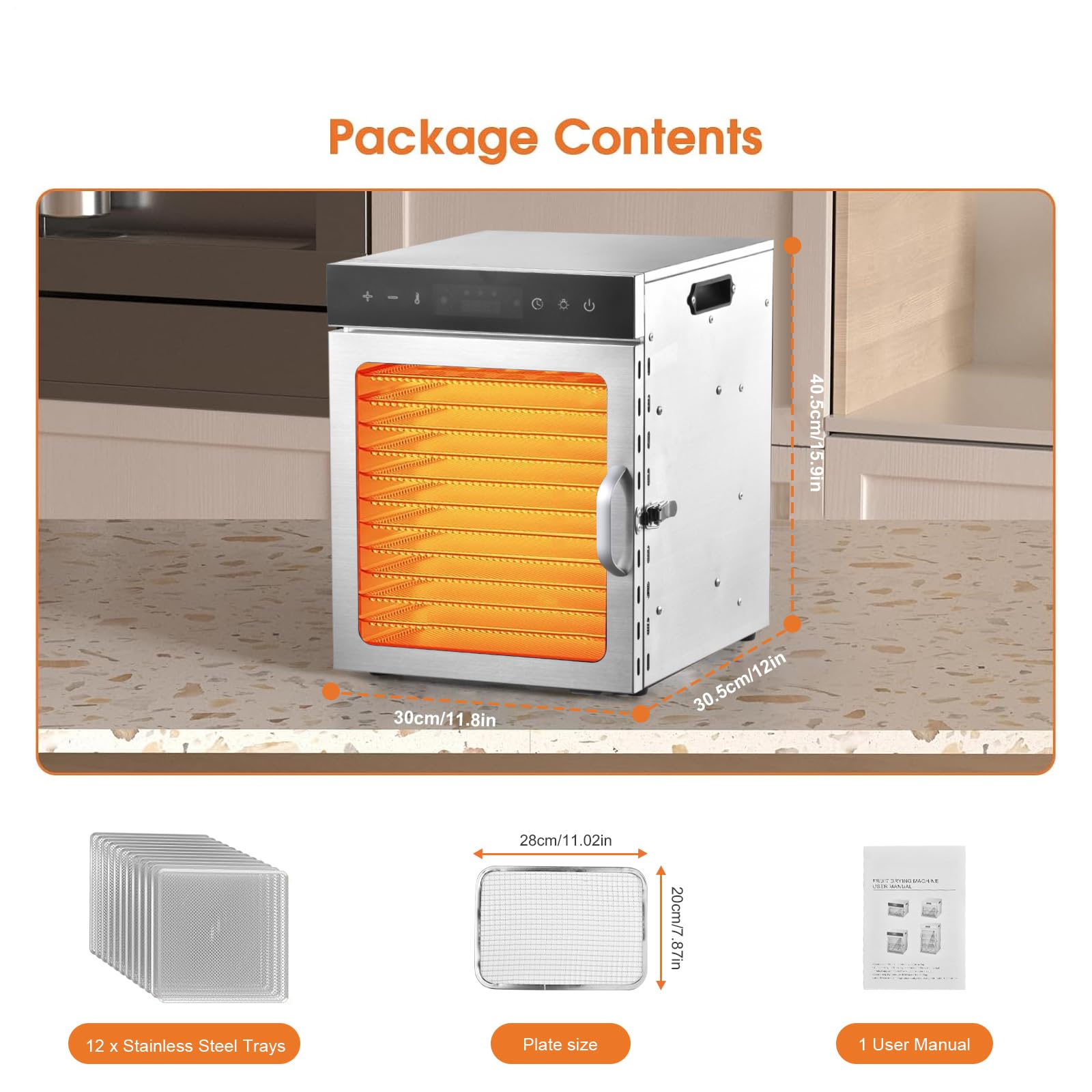 Food Dehydrator Machine, Compact Food Dehydrator, 12-Trays Stainless Steel Digital Food Dryer For Home, 24H Timer,194°F Temperature Control, For Herbs, Meat, Fruit, Dog Treats
