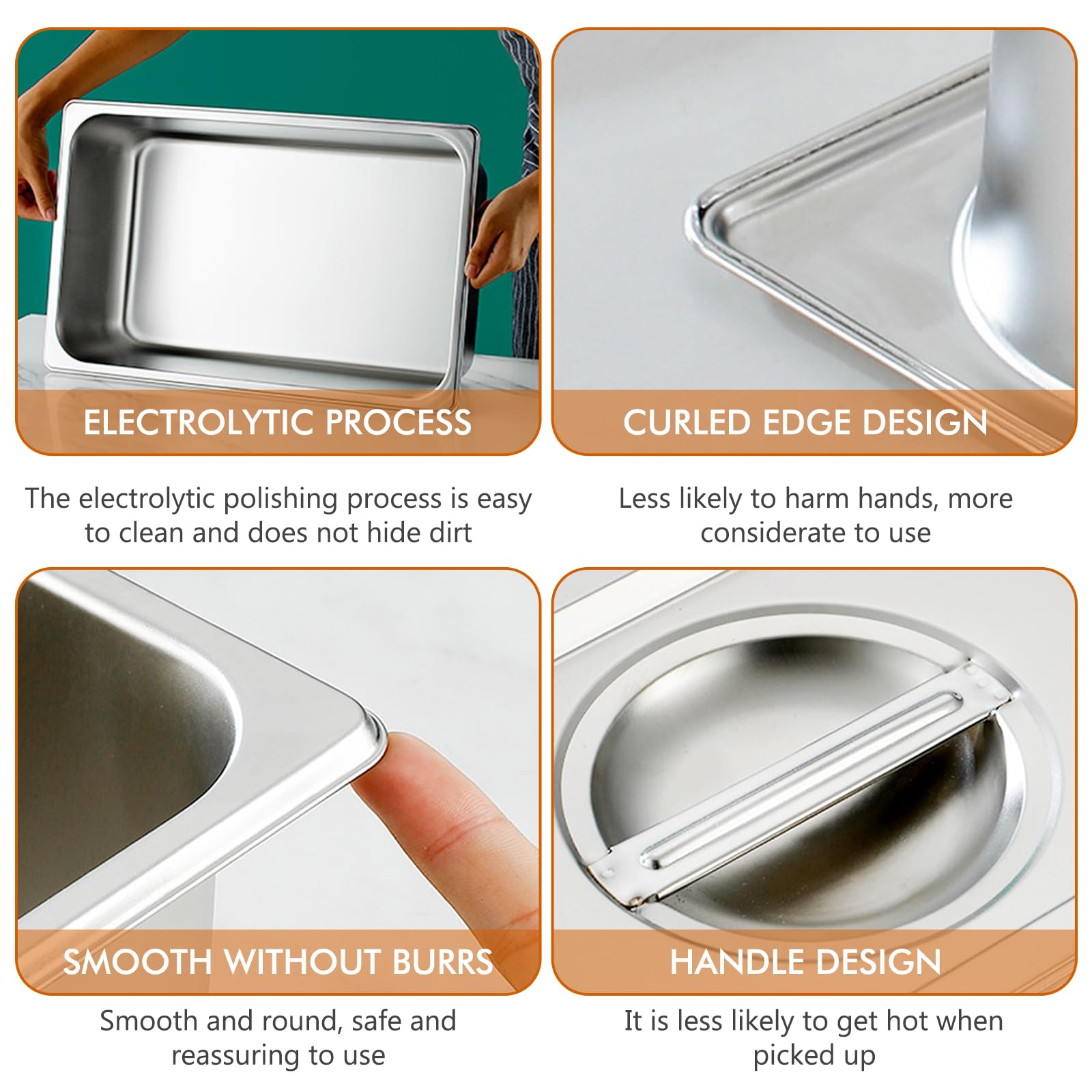Juego de 4 recipientes gastronorm de acero inoxidable con tapa, para empanar, rectangular, recipiente GN para la cocina, apilable, recipiente para empanar, recipiente GN 1/6, recipiente 17,5 x 16,5 x