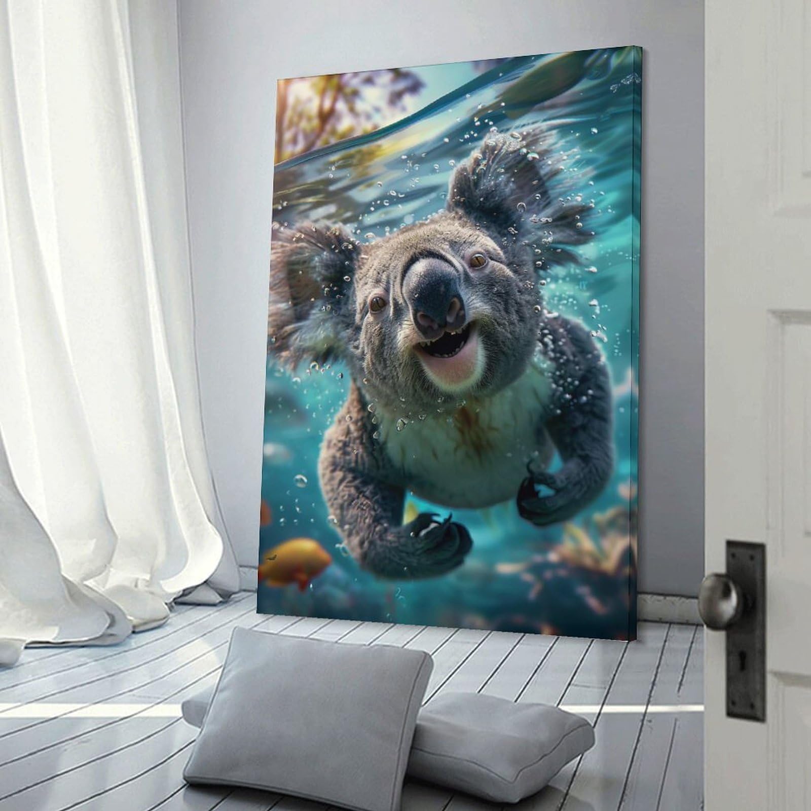Junmoney Koala Sea Hanging Wall Art 08x12inch(20x30cm), for New Homes, Bedrooms Or Workspaces, Thoughtful Wall Decor for Art Lovers