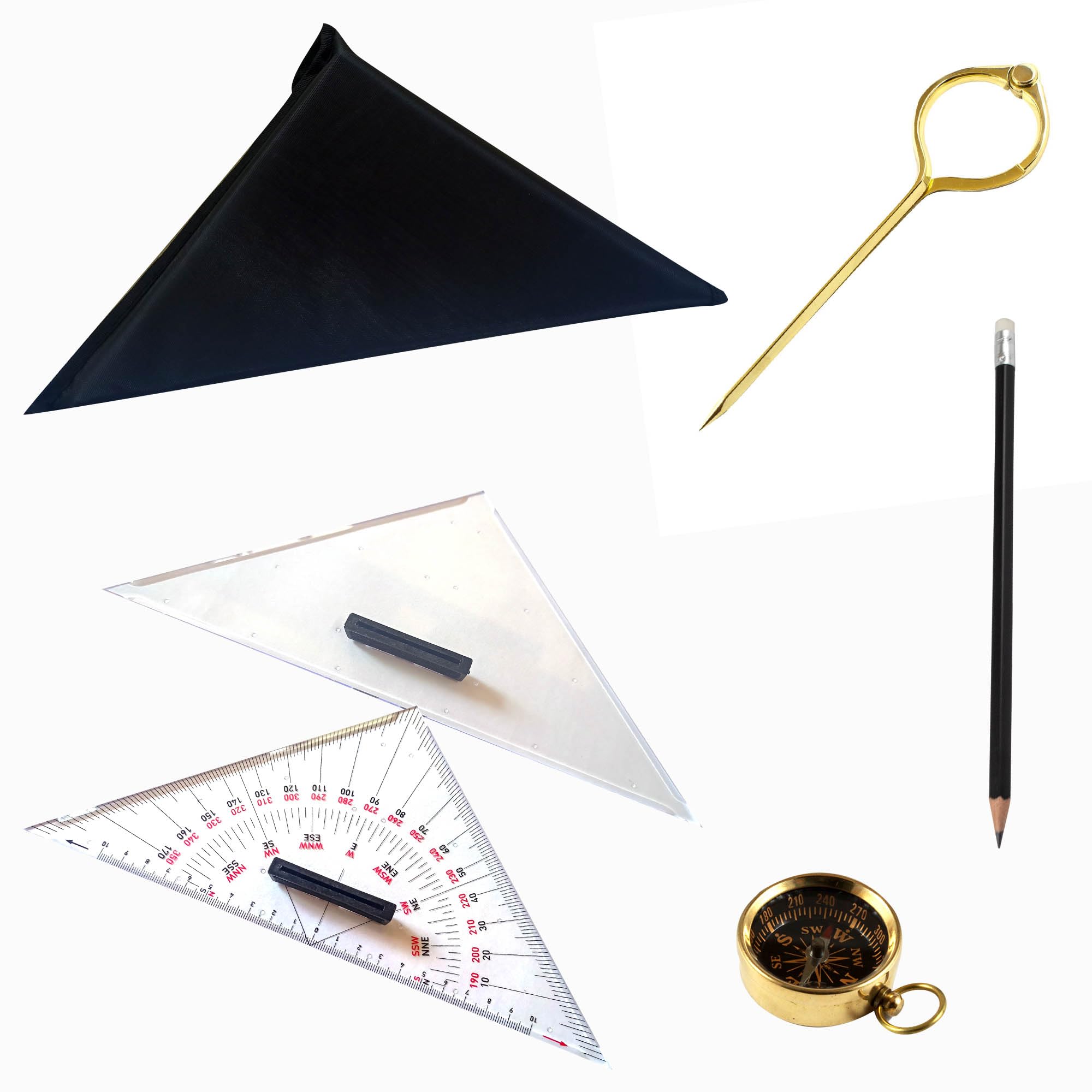 Kit de navigation pour bateau de sport, permis de conduire SBF mer et intérieur SKS Sea & Inland Boussole en laiton 33 cm Triangle Trousse à crayons