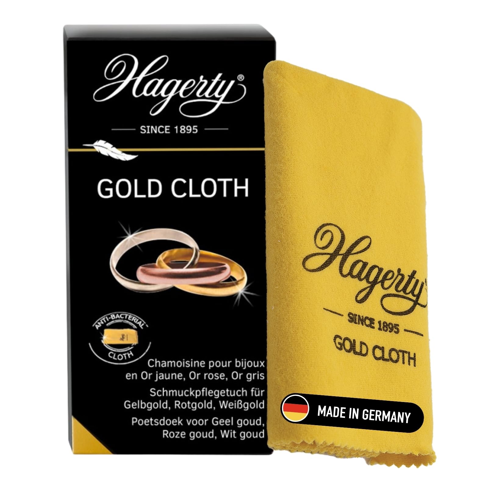 Hagerty Gold Cloth Goldputztuch 36 x 30 cm I Imprägniertes Gold Reinigung Schmucktuch aus Baumwolle für erneuerten Glanz I Effizientes Schmuck Poliertuch für Gelbgold Rotgold Rosegold Weißgold