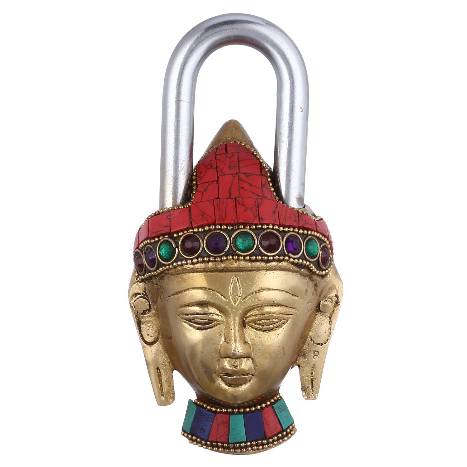 Purpledip Candado de latón: candado de Buda con Piedras Preciosas Seguridad y decoración (10946)