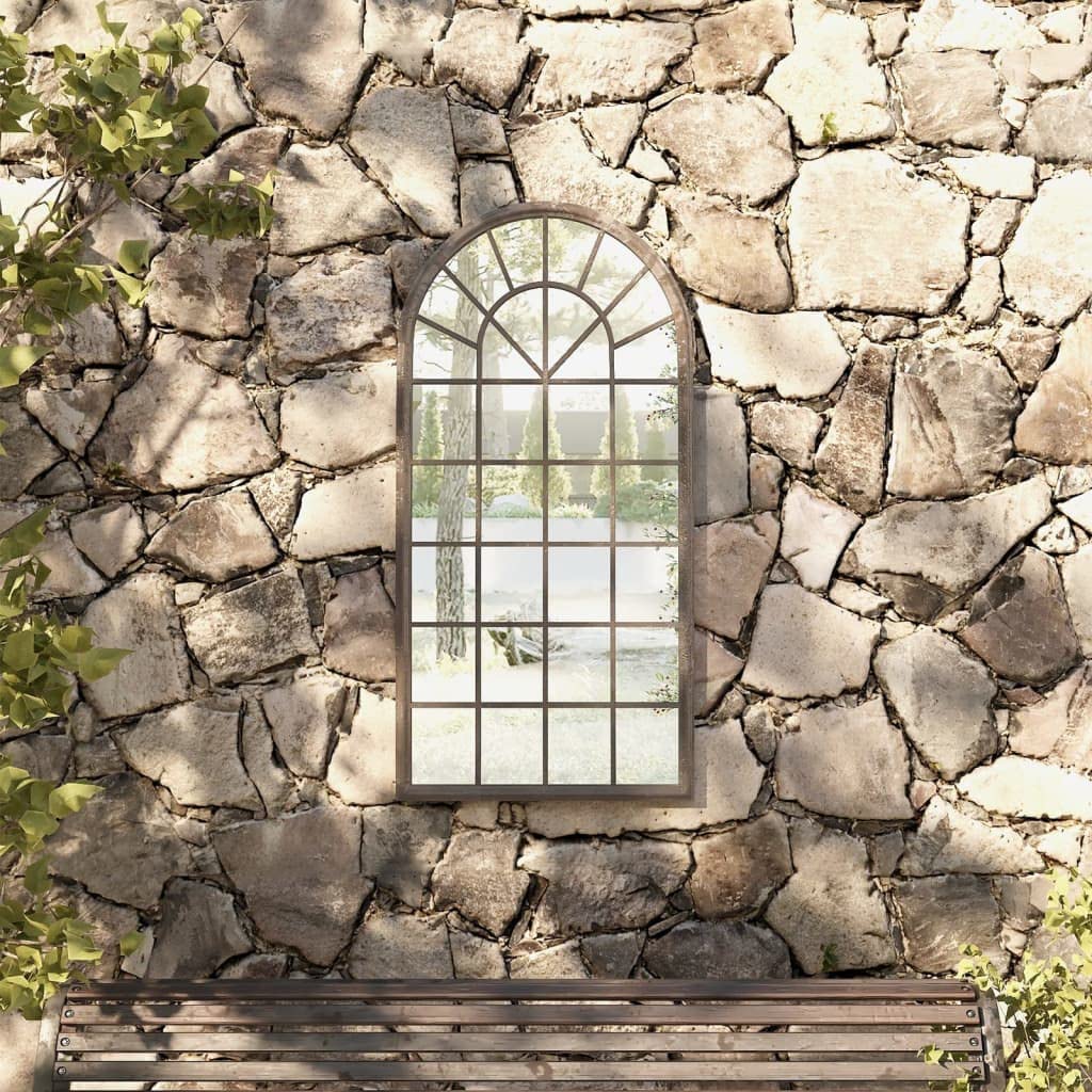 vidaXL Miroir de Jardin Miroir Mural Miroir Suspendu Meuble de Patio Décoratif Terrasse Balcon Extérieur Sable 90x45 cm Fer pour Utilisation