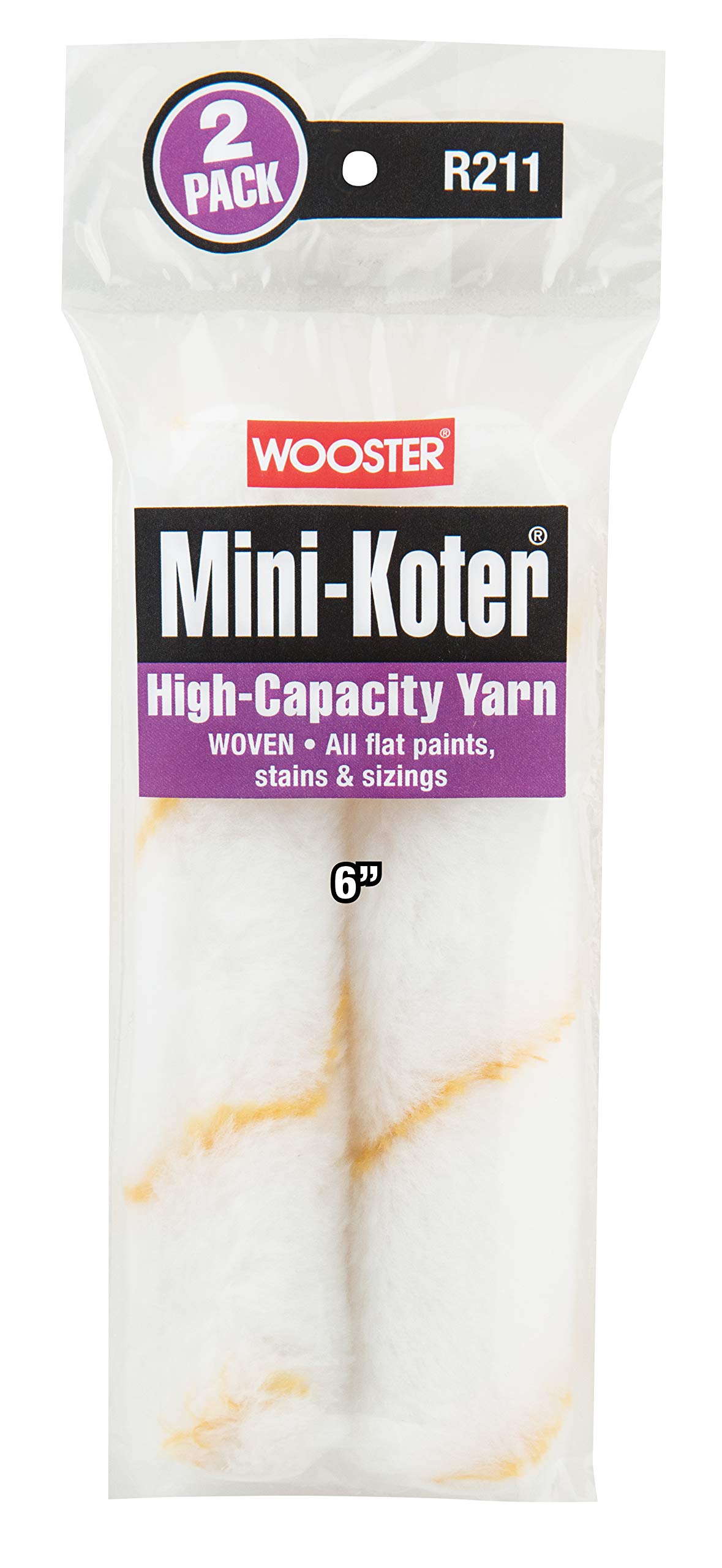 Wooster R211-6 Mini-Koter High-Capacity Yarn Paint Roller Cover 6" 2-Pack