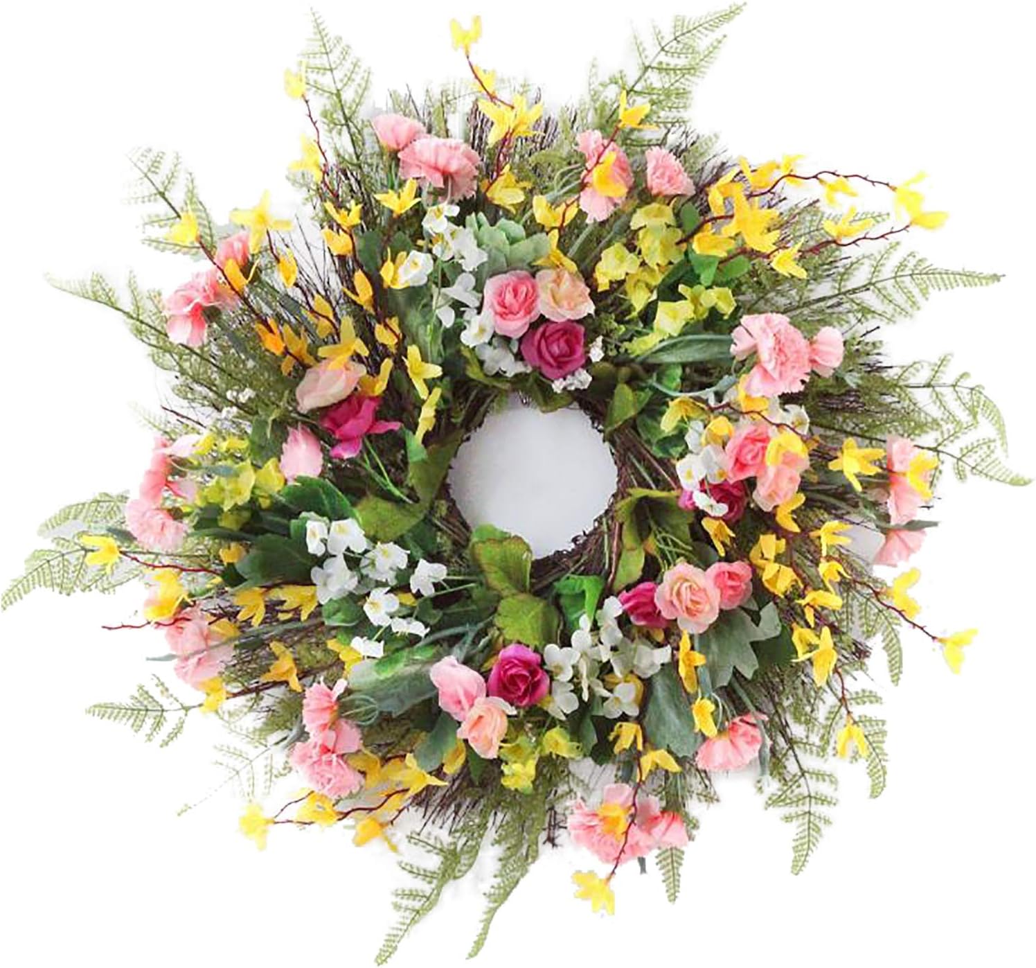MINGZHE Spring Wreaths for Front Door,Summer Carnation Flower Wreath for Front Door, Artificial Carnation Yingchun Flower Wreath, Hanging Artificial Floral Door Wreath(#1)