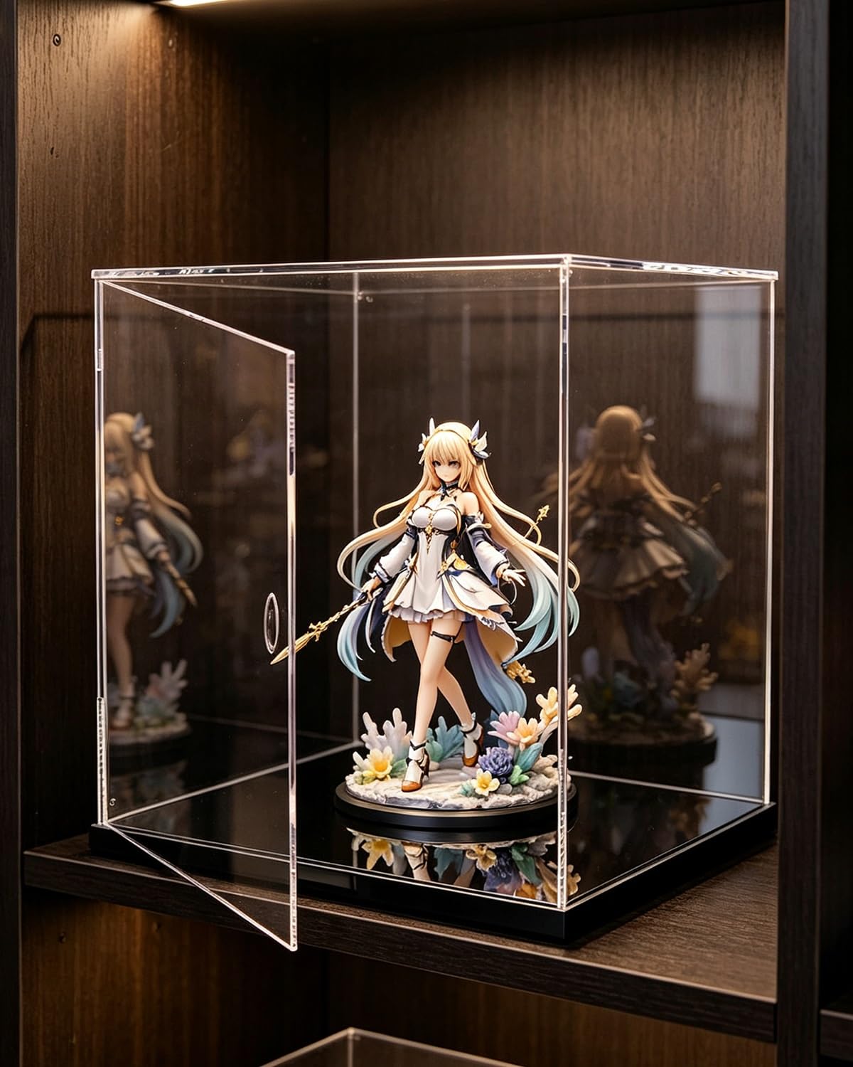 Mirrored Base Large Acrylic Display Box for Action Figures, Models, Toys