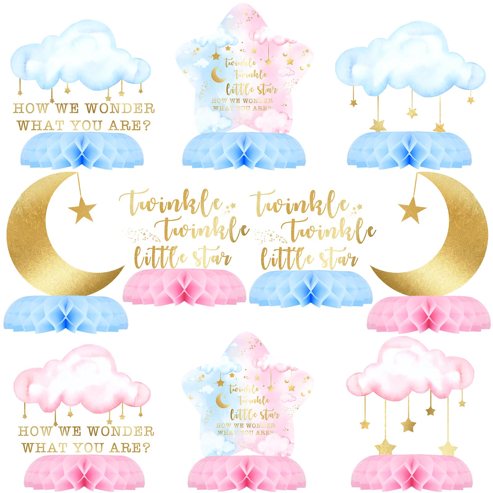 10 Pack Twinkle Twinkle Little Star Party Honeycomb Centerpieces for Kids' Starry Birthday Decorations and Baby Shower Supplies - Cute Star Table Toppers for Twinkle Twinkle Little Star Theme Party