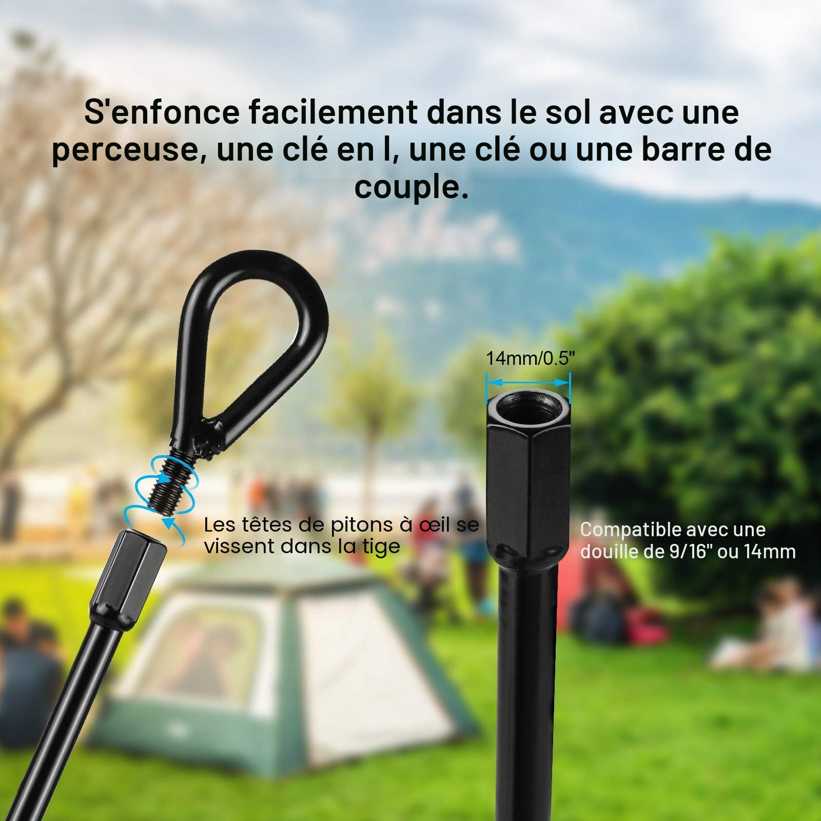 Ancres au Sol AGPTEK, kit d'ancrage au Sol de 4 piquets mesurant 38cm de Long et 1.3cm d’épaisseur, ancrages au Sol très résistants, Parfaits pour tentes, auvents, abris, Trampolines et balançoires
