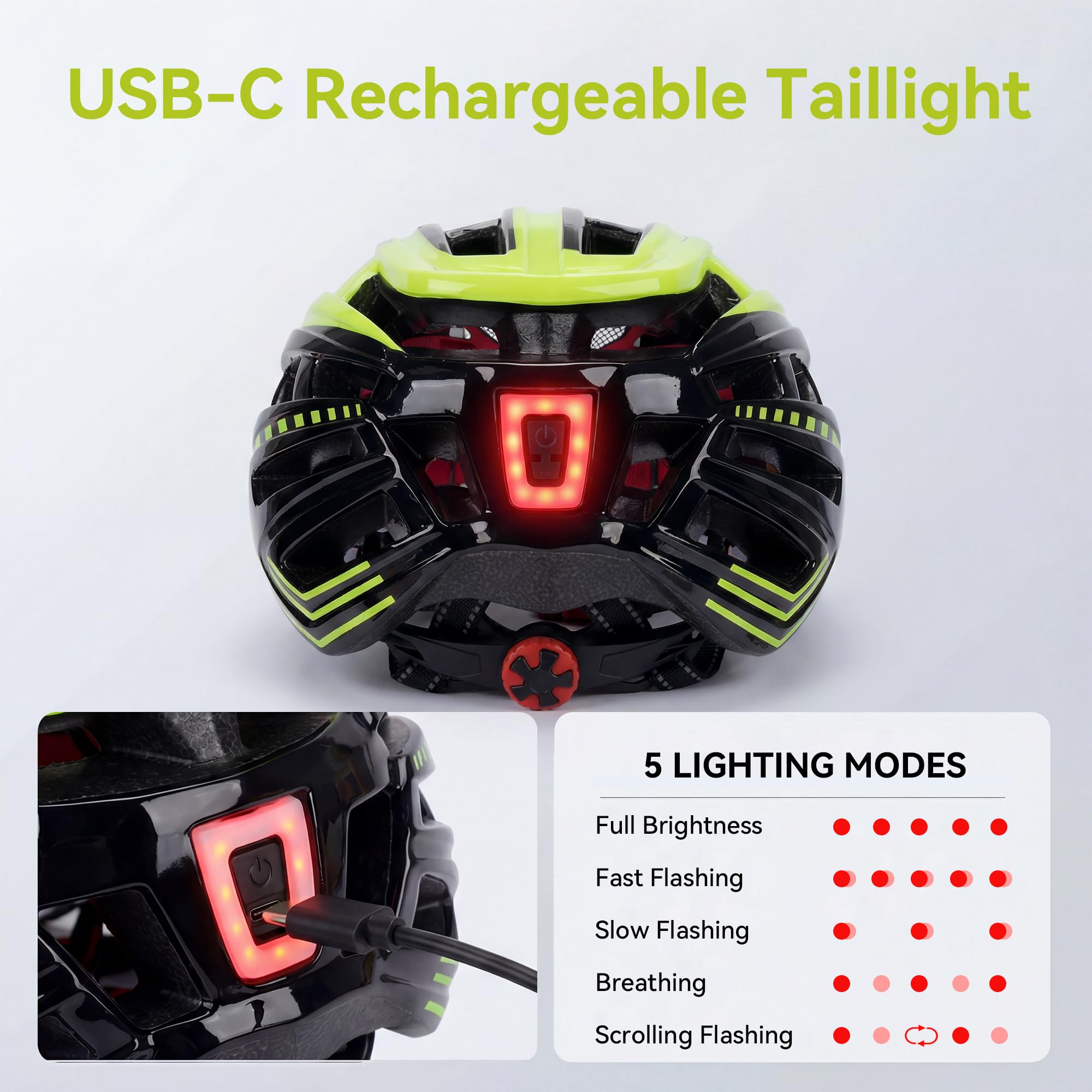 RLQA Casco Bici Uomo Donna con Luce LED Posteriore a 5 Modalità e Visiera Magnetica, Casco MTB e Bici da Strada, 24 Prese d'Aria, Leggero e Regolabile