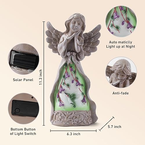 Miniatura 4 de Estatua de ángel solar de resina para exteriores, elegante decoración de jardín de 11.3 pulgadas, adición angelical perfecta para tu jardín,