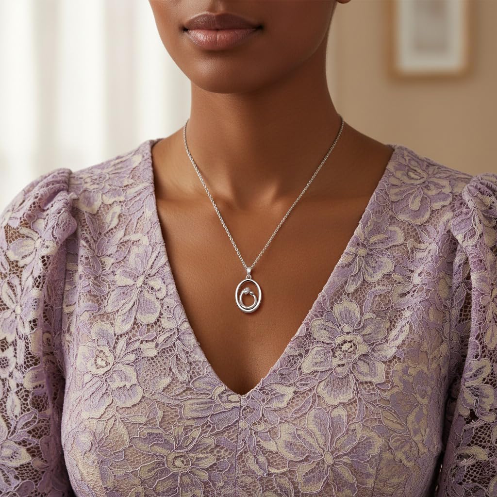 Jewelili Sterling Silver Mom and Children Pendant Necklace