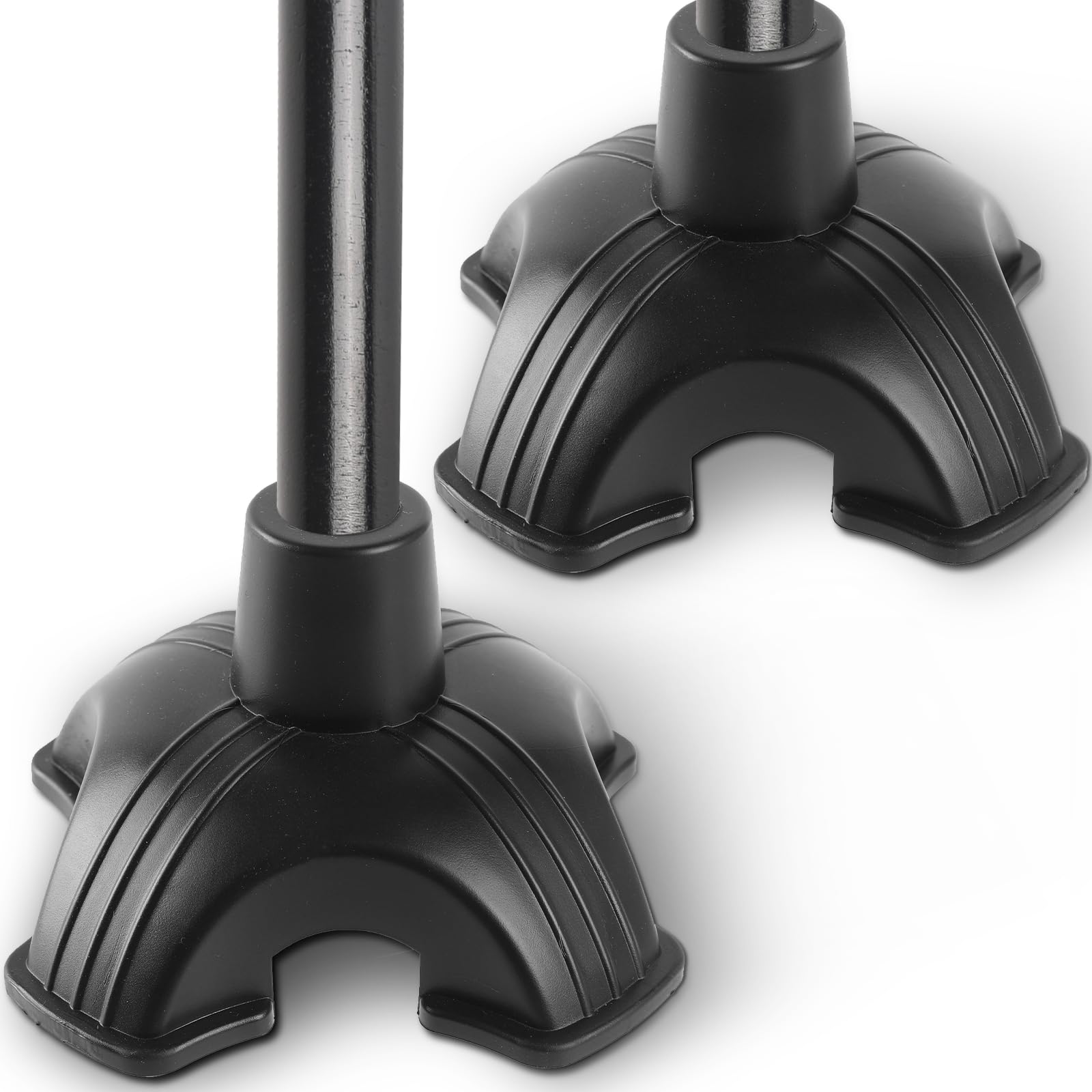 TonGass(2 Pack, Black) 3/4" Cane Tip Self Standing Quad Rubber Replacement 4 Support Feets for Walking Canes - Enhanced Stability with Four Point Stand - Universal 4 Leg Attachment for Walking Stick
