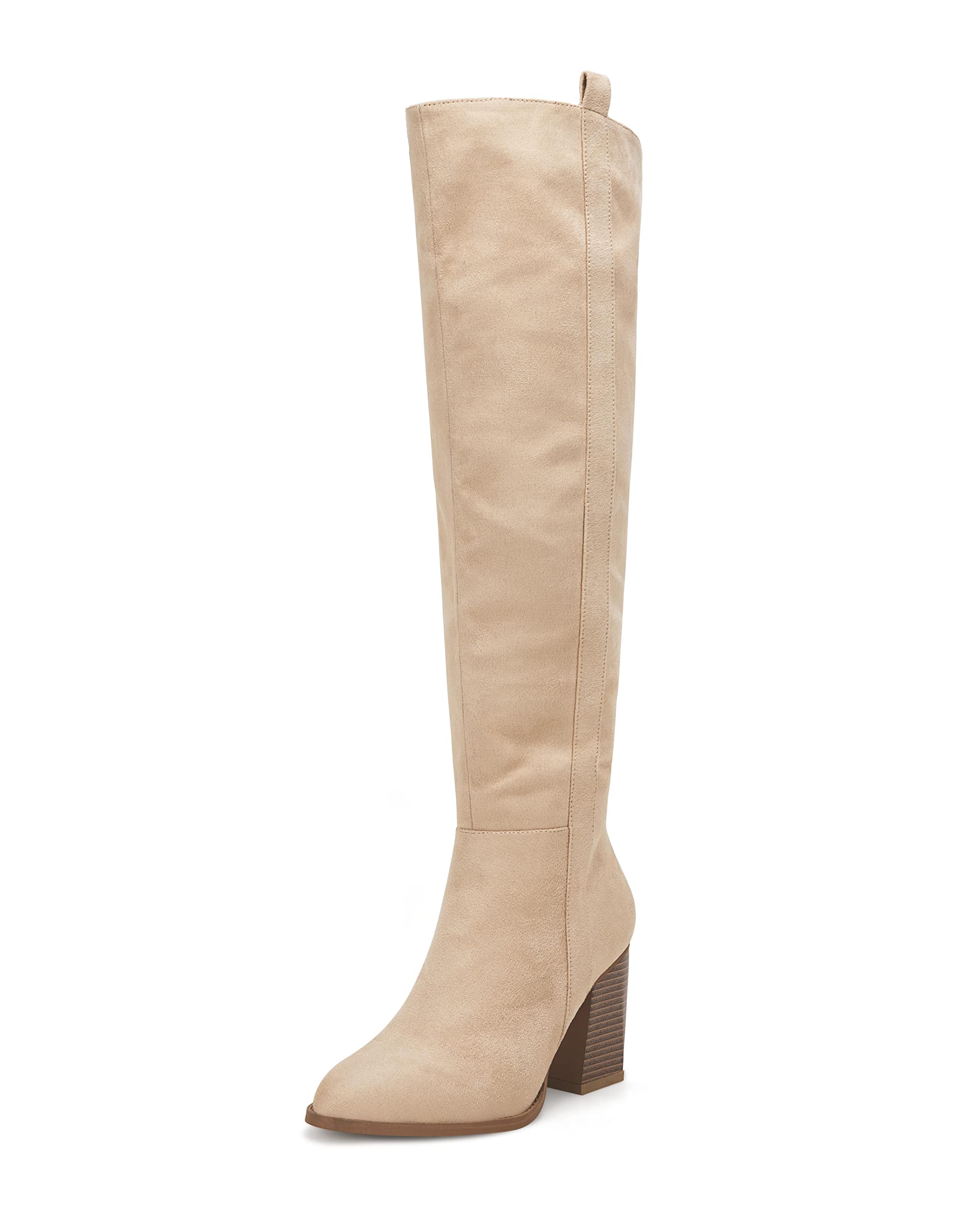 Ermonn Womens Faux Suede Knee High Side Zipper Chunky Heel Stretch Winter Boots