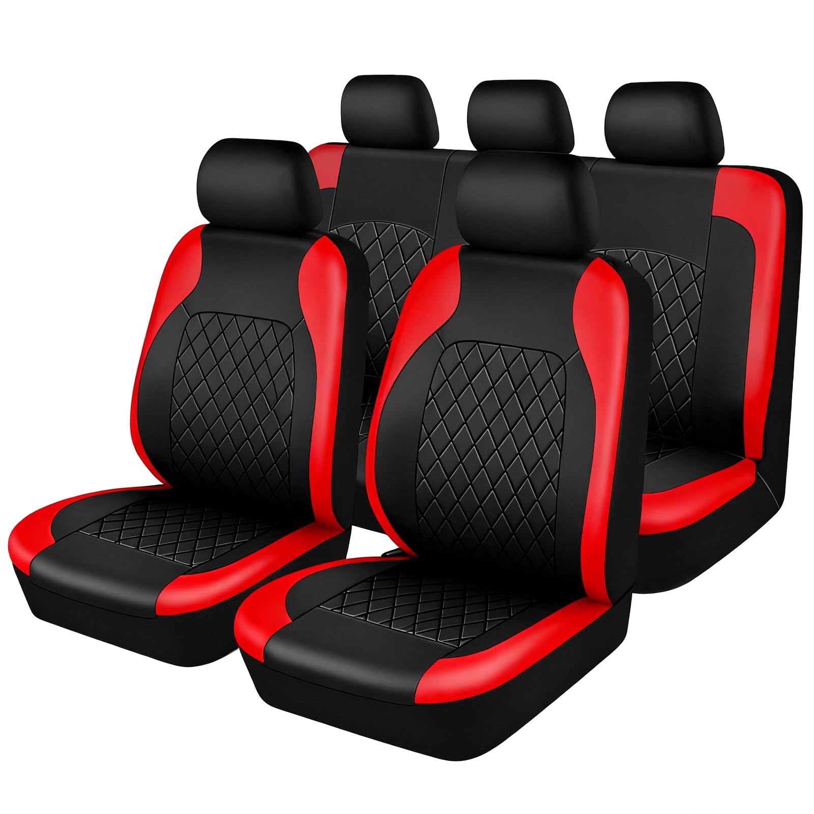 Lot de 9 housses de siège de voiture, en cuir, imperméables, avec airbags latéraux, housse de siège avant et housse d'appui-tête, rouges
