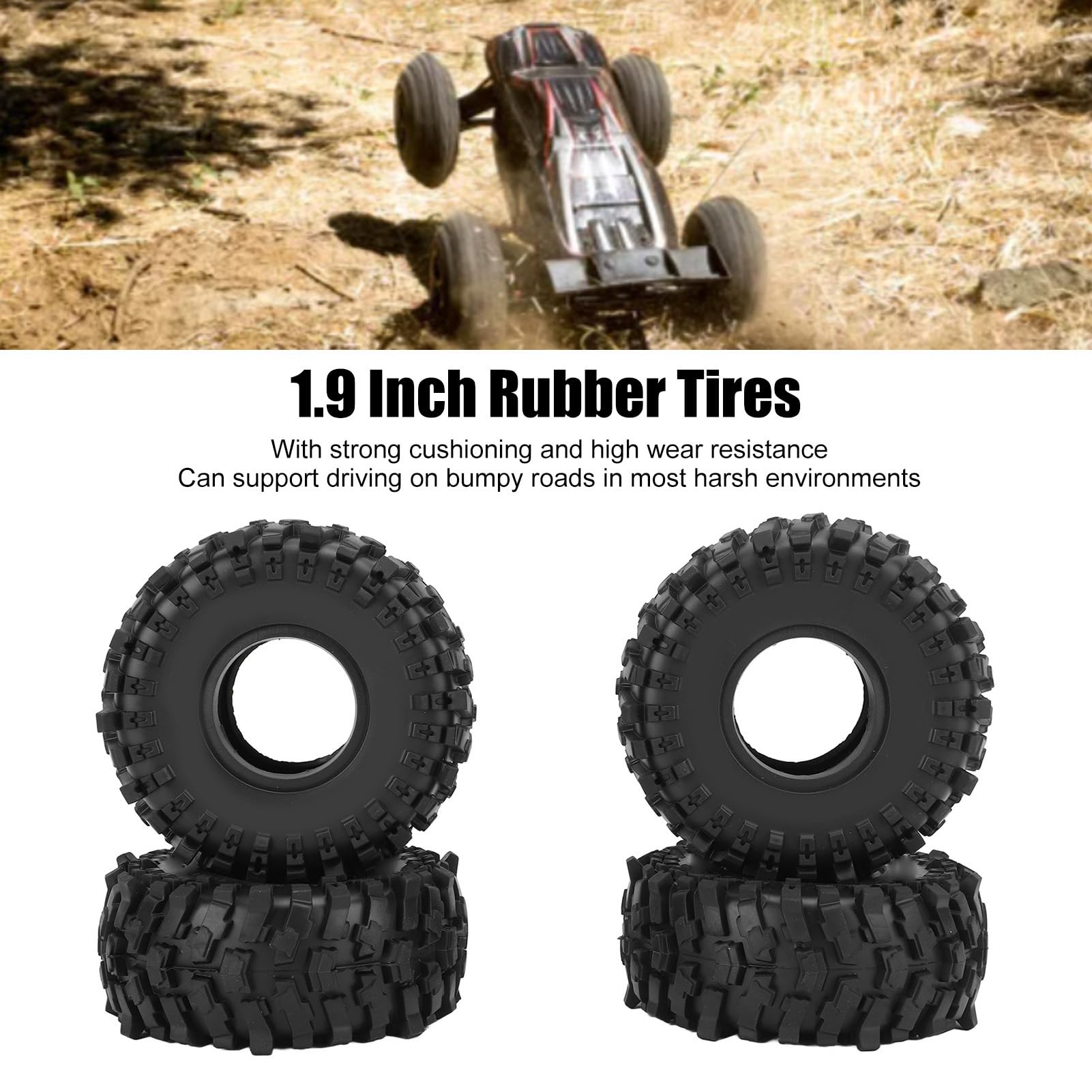 Dilwe Pneu de Voiture télécommandé, 4 Pièces Pneus sur Chenilles RC de 1,9 Pouces Pneus en Caoutchouc avec Insert en Mousse pour Voiture sur Chenilles 1/10 RC SCX10