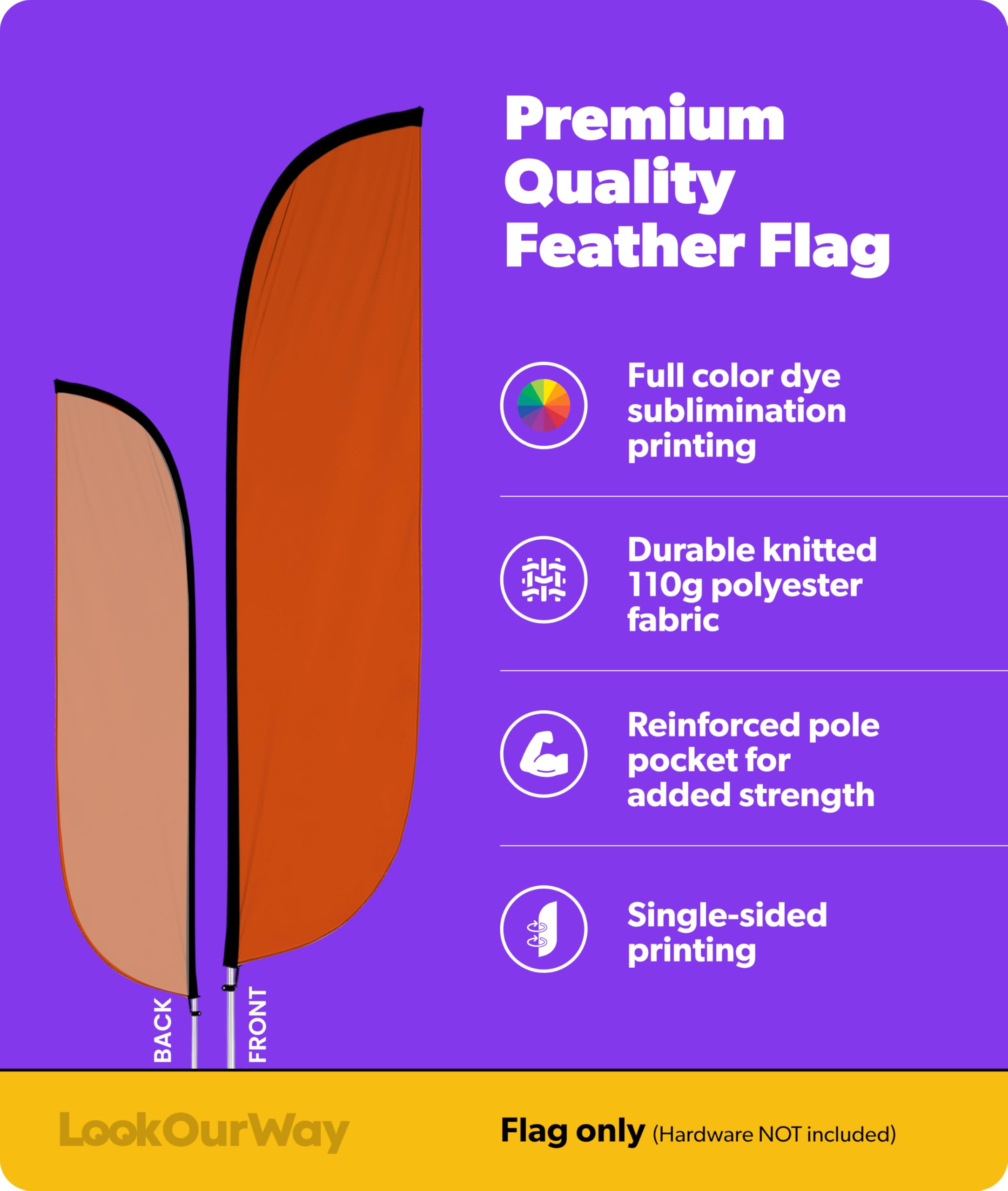 LookOurWay Feather Flag, 12 ft Advertising Flag for Business and Events Promotion Solid Color (Orange),10M1200065 - Image 2