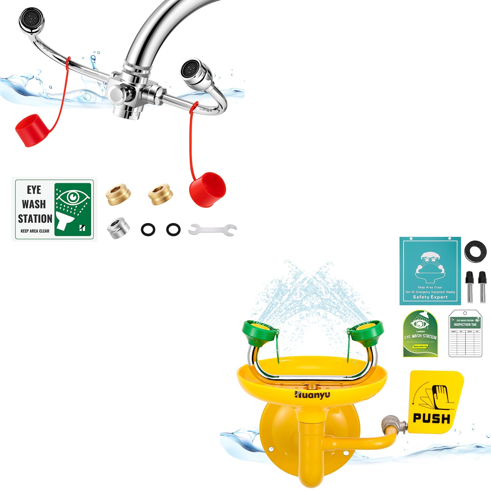 Huanyu Faucet Mounted Eye Wash Station (Style B*1) + Wall Mounted Eye Wash Station (1305 * 1)