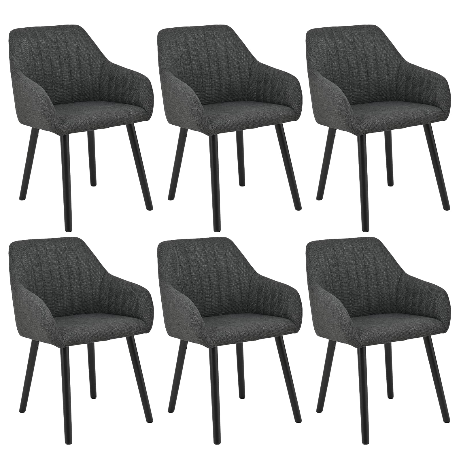 Goeurvant Dining Chairs Set of 6, Modern Kitchen Chairs with Backrest & Wooden Legs, Upholstered Armchairs for Living Room, Dining Room, Restaurant, Polyester Fabric, Black