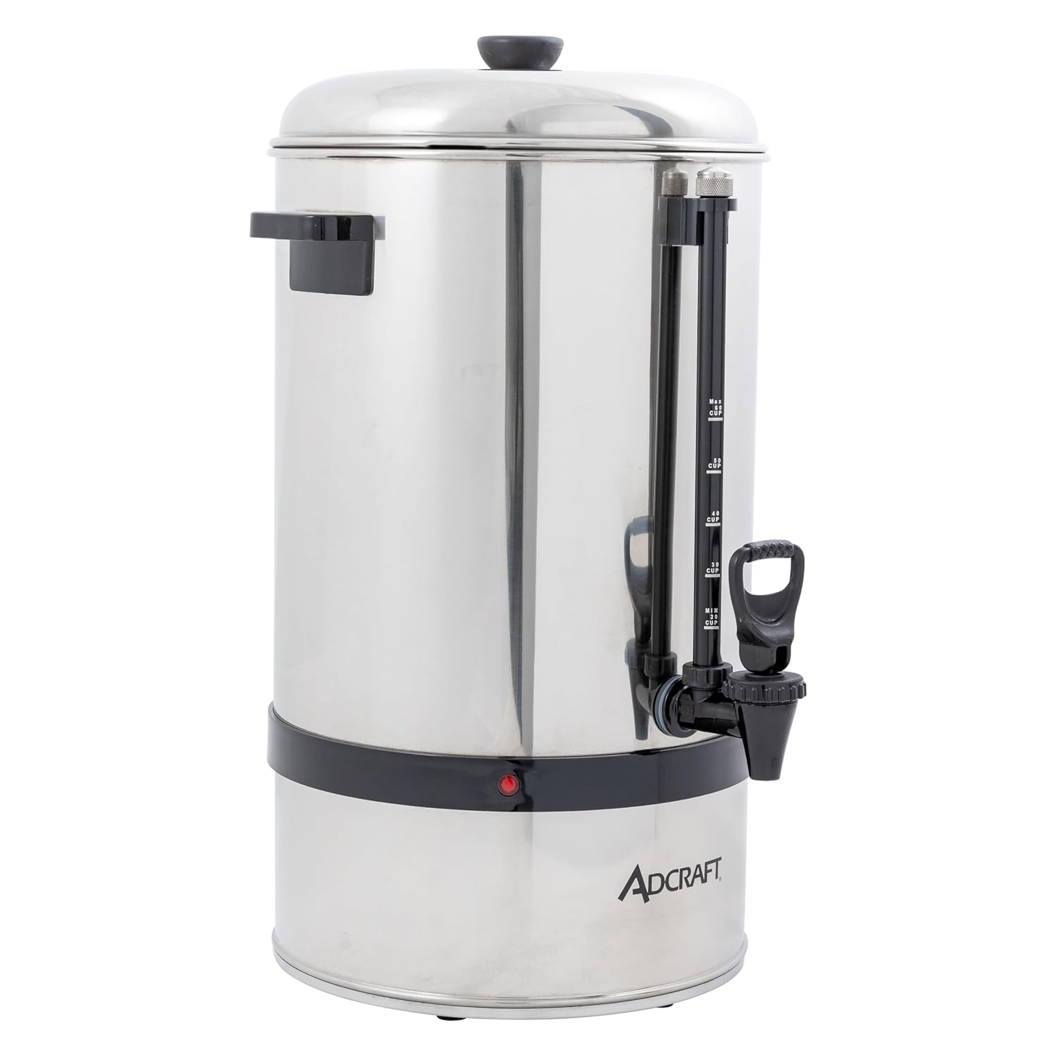 Adcraft 60-Cup Stainless Steel Coffee Urn Percolator with Automatic Temperature Control, Easy-to-Read Water Gauge, and Cool-Touch Handles, 120V, Silver