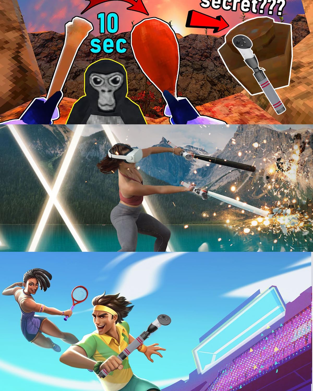 Accessoires de poignée pour Meta Quest 3, TanReginal Gorilla Tag Bras longs pour contrôleur Meta Quest 3S, double poignée d'extension VR Sticks compatibles avec Oculus Quest 3 pour Beat Saber et