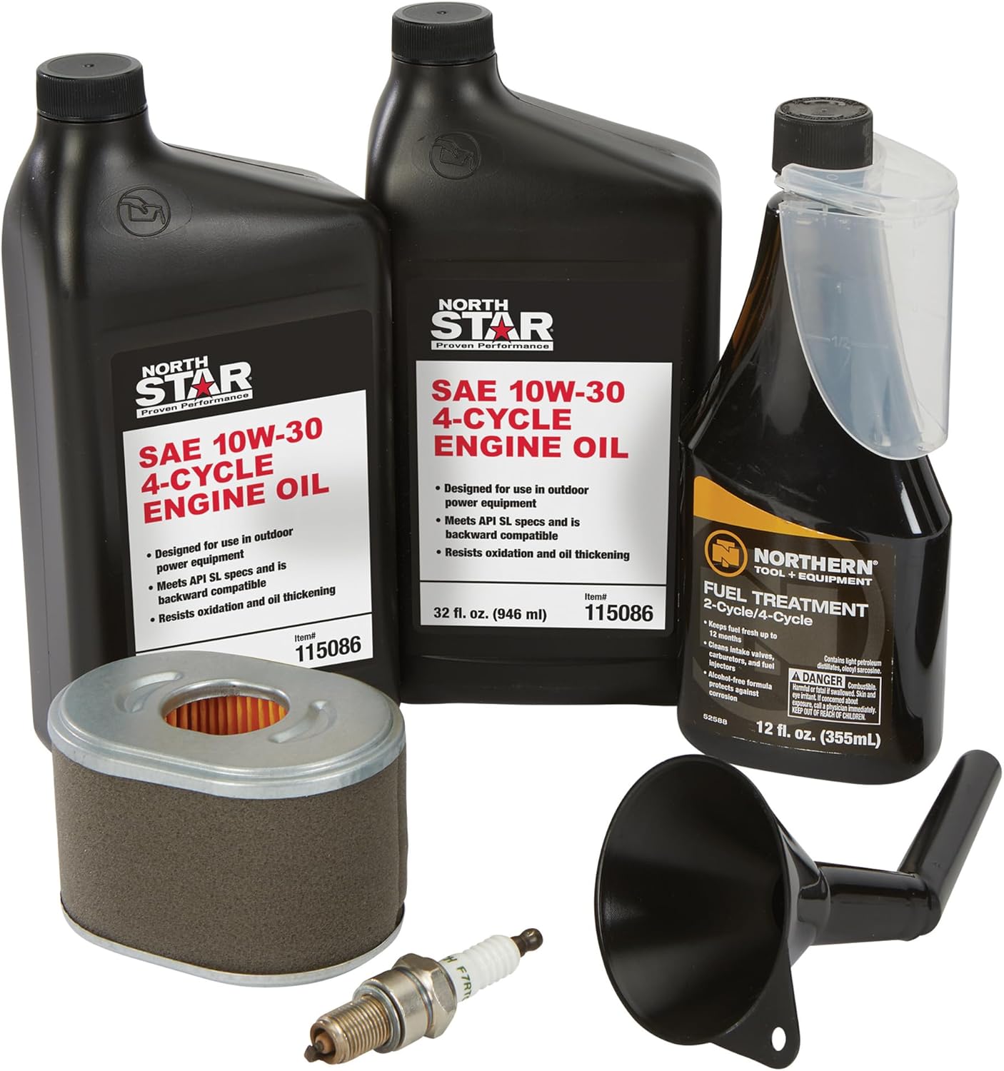 NorthStar Maintenance Kit for NorthStar 180CC and 225CC Engines, 2 Qts. 10/30W Oil, 8-Oz. Fuel Additive, Funnel, Filter and Spark Plug, Model# 805642