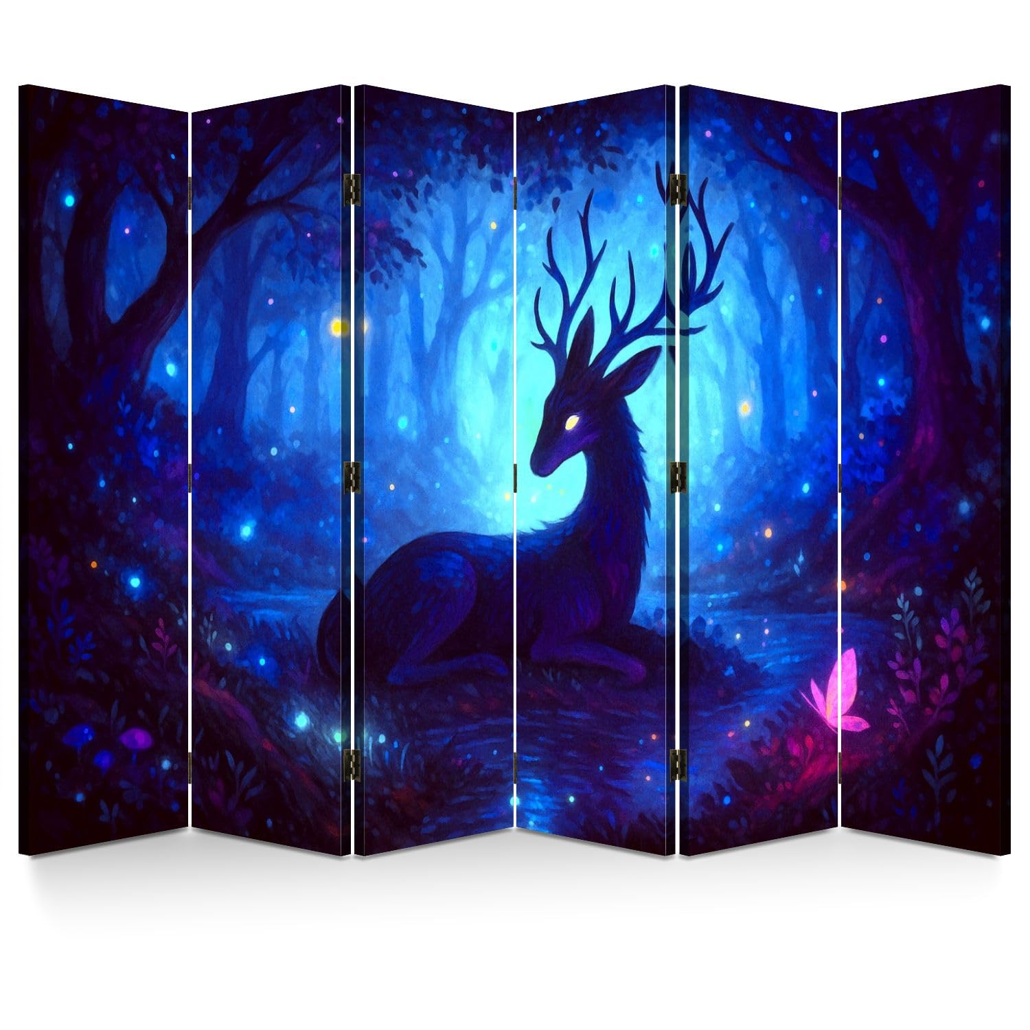 Wood Screen Room Divider Beautiful Black Dragon Night Forest Peacefully Lying clearing Folding Screen Canvas Privacy Partition Panels Dual-Sided Wall