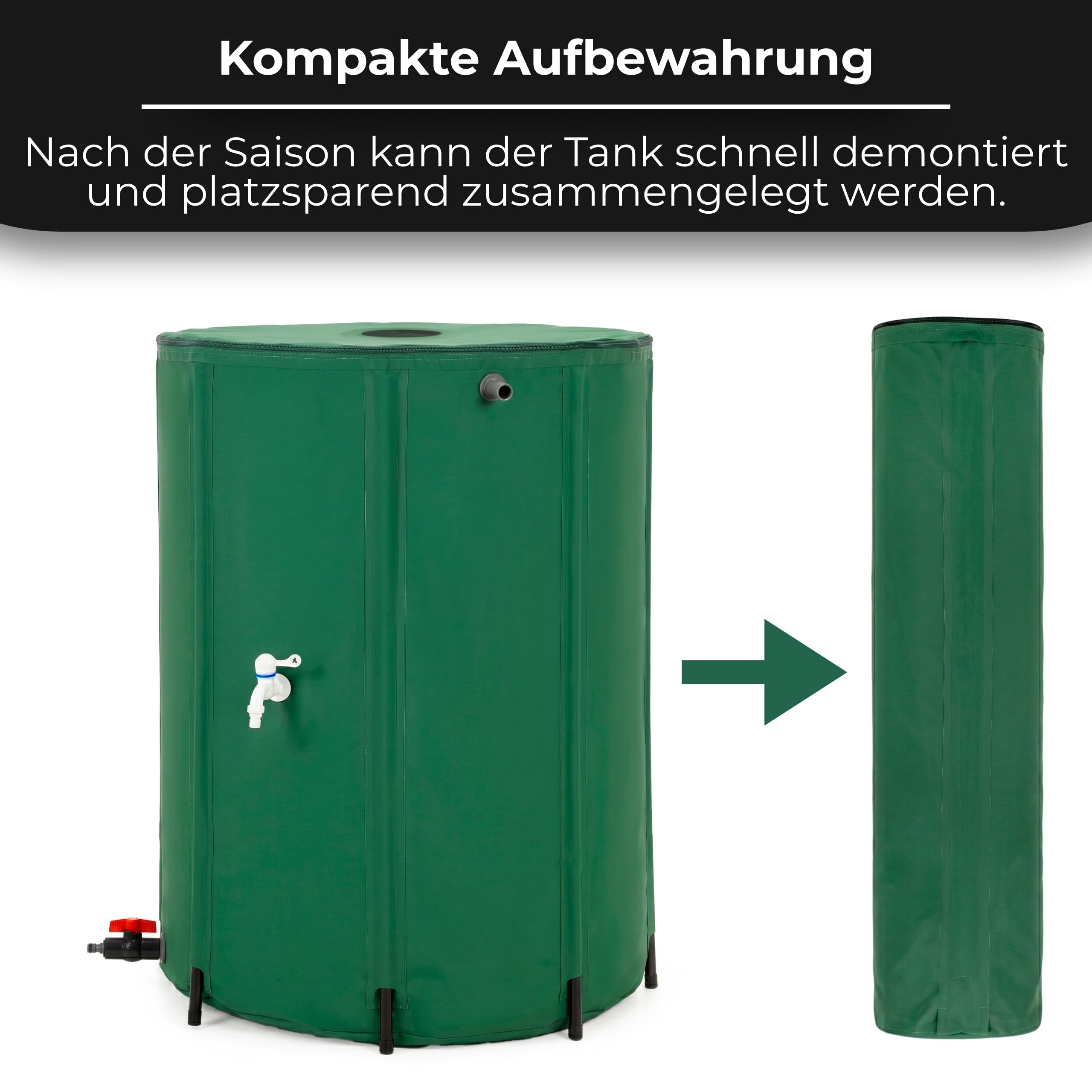 Springos 500L Regenwassertank Garten Wasserspeicher PVC 1000D Faltbare Regentonne mit 8 Stützstreben Doppelhahn Überlaufschutz Verstärkter Rand Regenfass Wassersammler Bewässerung Springos
