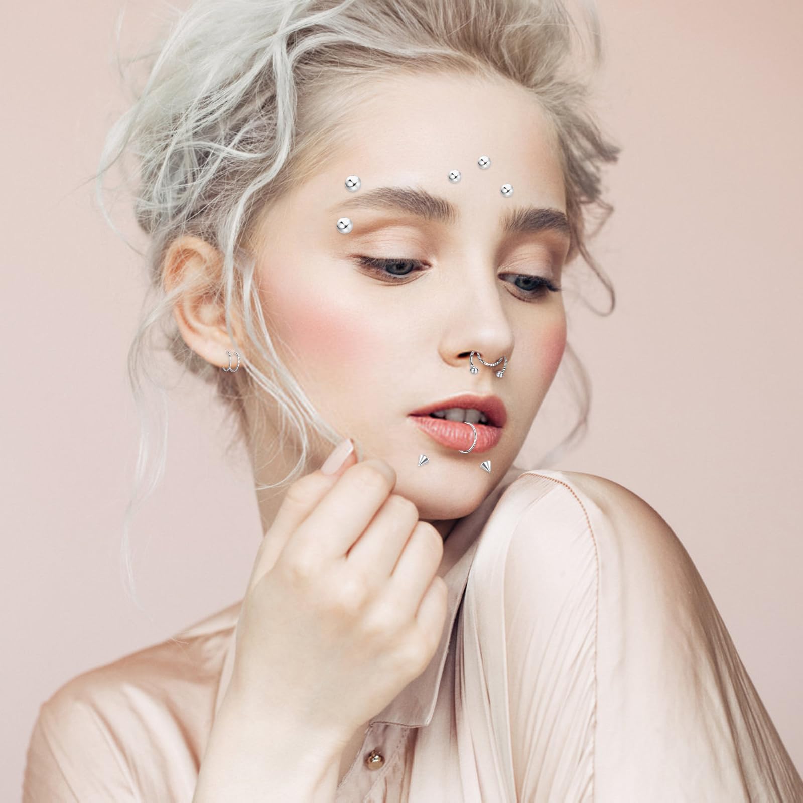 False Piercing Studs 720-Pack Fake Piercing Kit Stick-on Nose