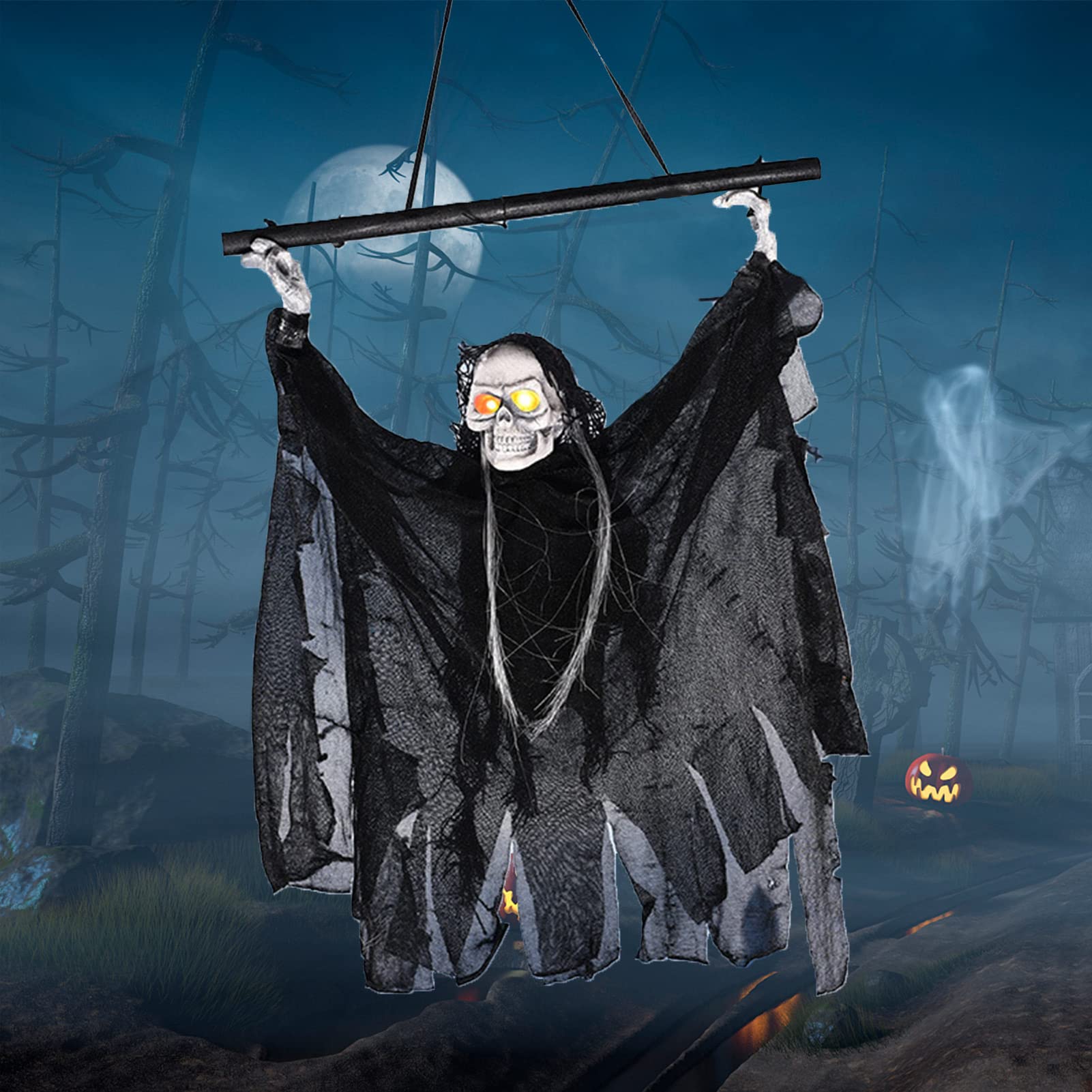 5 Calavera Fantasma - Terror Esqueleto con Ojos Brillantes - Accesorios Fiesta Halloween para Fiestas temáticas, Carnaval, casa embrujada