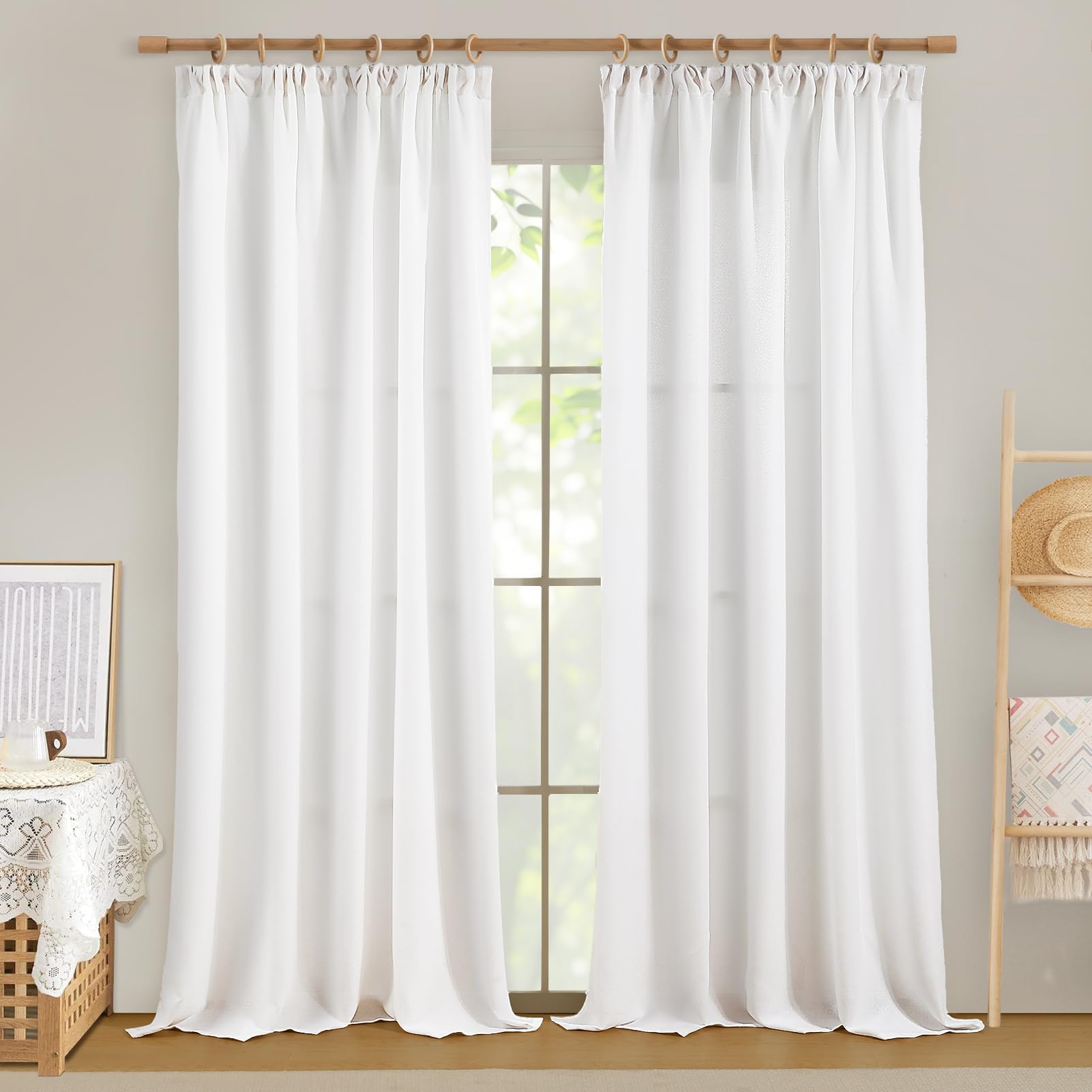 Softalker Leinen Vorhänge mit Kräuselband Gardinen Weiss Halbtransparent Vorhang Kurz Modern Gardine Schal 160 cm Hoch für Schlafzimmer Wohnzimmer Küchen Fenster Kurzgardine 140 cm Breit,2er Set