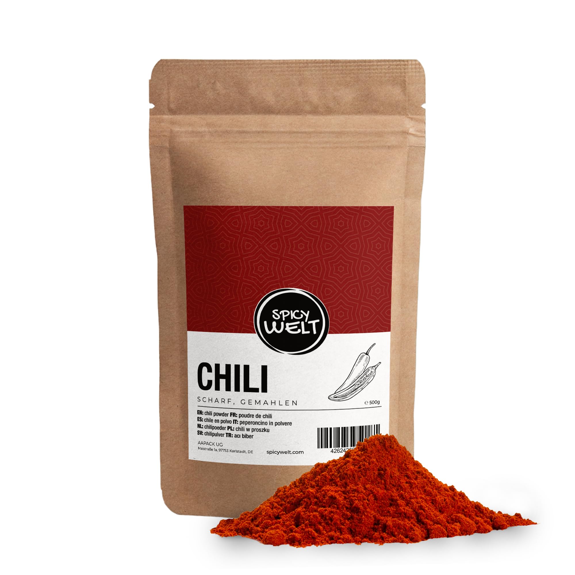 Spicy Welt Chili Gemahlen (500g) – Fein Gemahlenes Chilipulver für Chili Con Carne, Currys & Eintöpfe & Marinaden | Angenehm Scharf, Wärmend & Aromatisch | 100% Naturrein, Ohne Zusätze