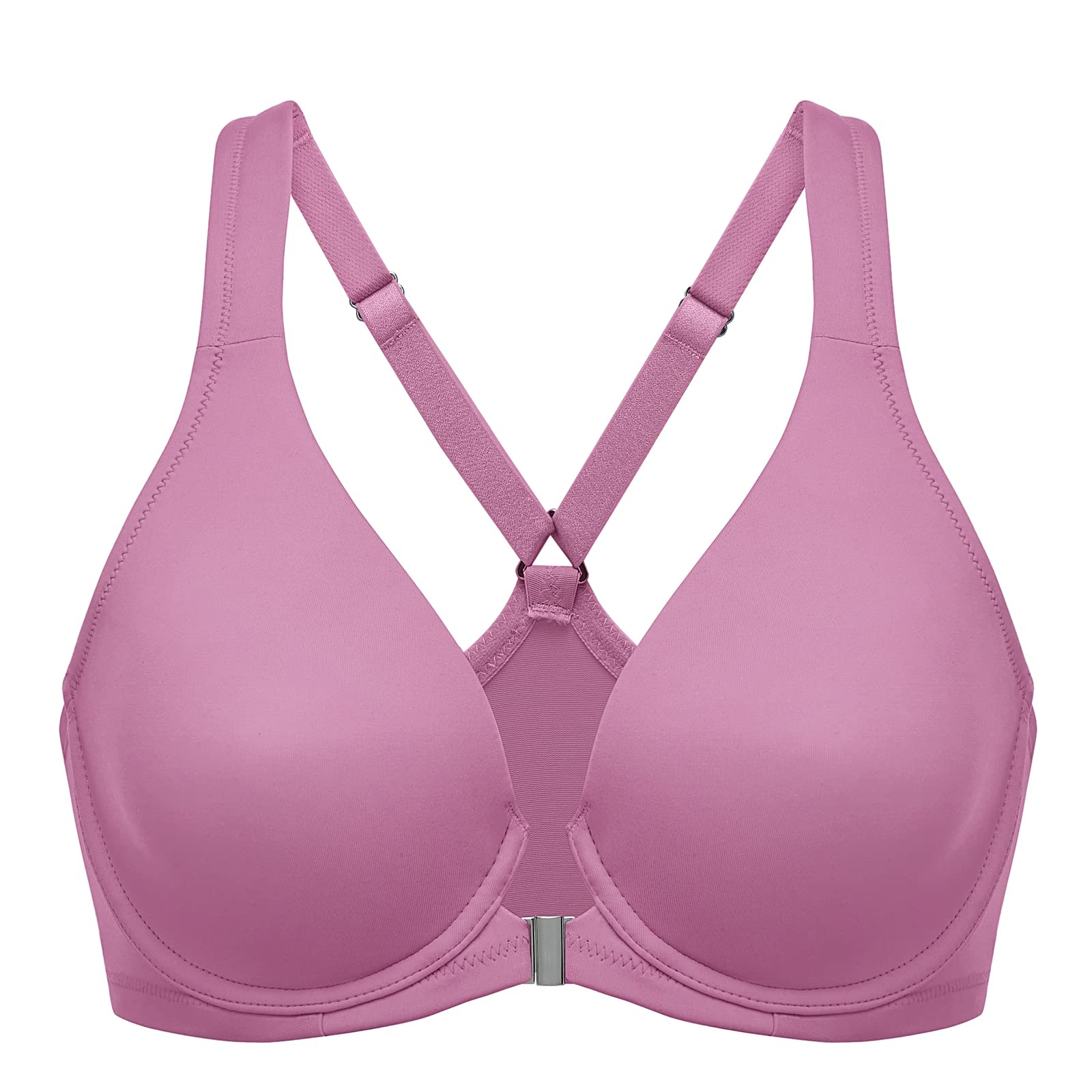 Delimira Women's Front Fastening Bras Seamless Unlined Racer Back Plus Size Underwired Plunge Bra — view 19