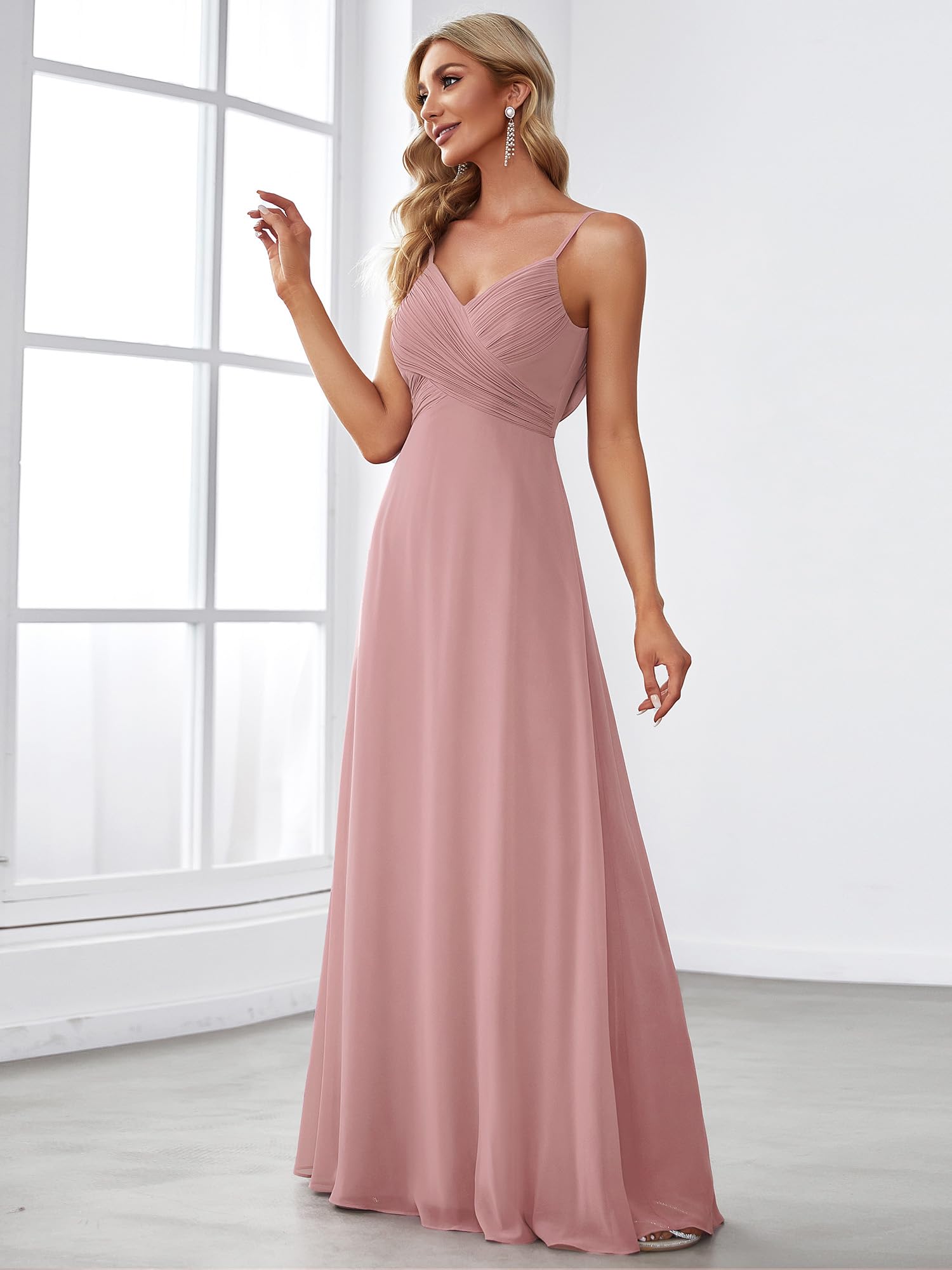 Ever-Pretty Vestiti da Sera Donna Lungo Scollo a V Senza Maniche Linea ad A Chiffon Senza Schienale 80026