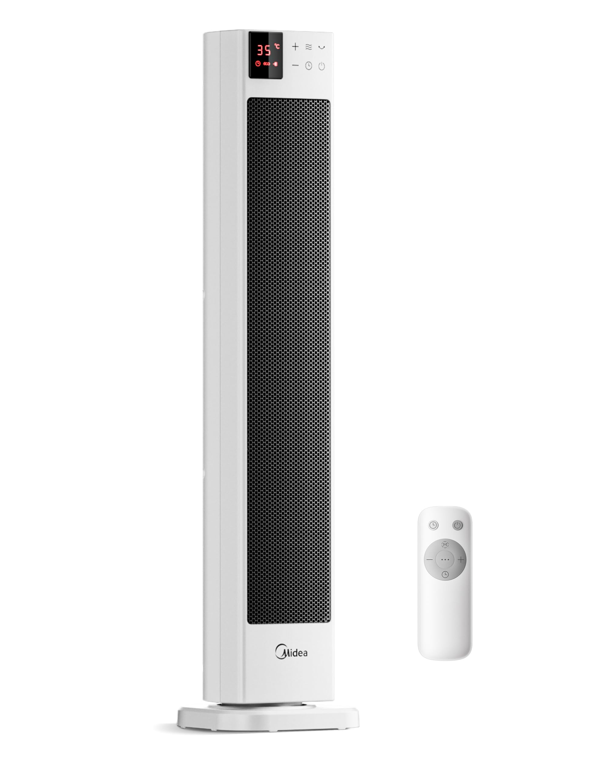 Midea NTH20-22GR(WH) Heizlüfter Energiesparend Leise mit Fernbedienung,PTC 2000 Watt Keramik Heizlüfter mit Thermostat, 2 Heizstufen, 24H Timer, ECO-Modus，für große Räume, 75°-Oszillation, 76,5CM