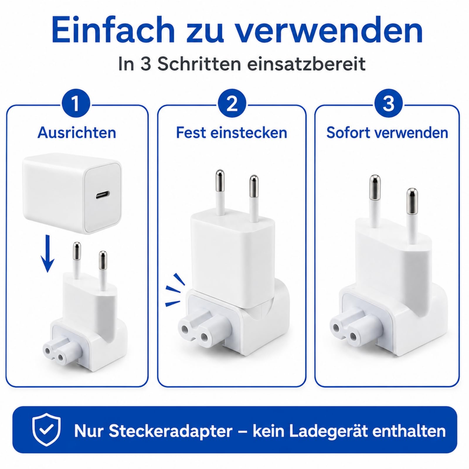 VIEVRE 2 sztuki adapter AC wtyczka europejska, wtyczka UE do zasilacza Apple wtyczka zamienna do MacBook, iPada, ładowarki, konwertera, złącze zastępcze