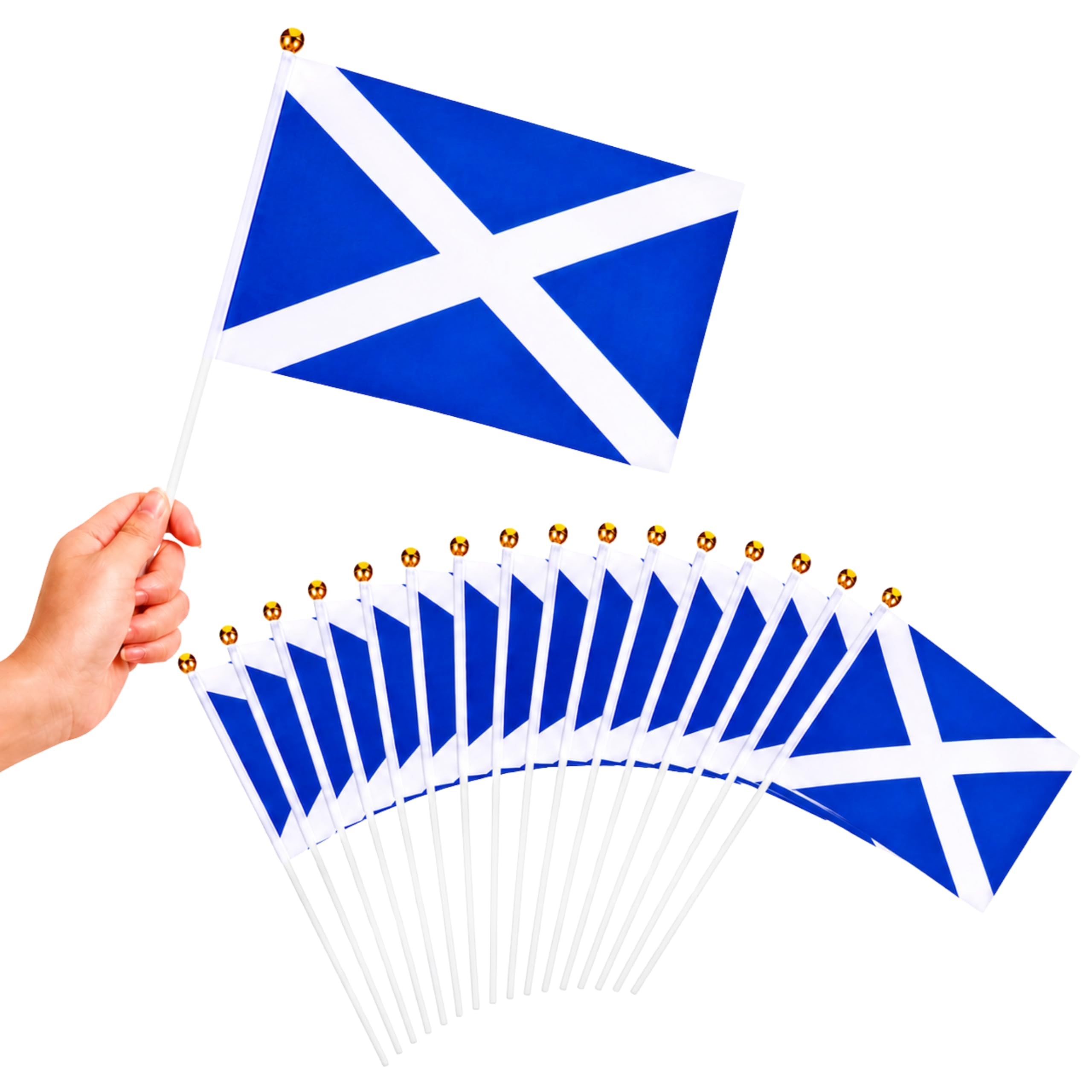 100Pcs Scotland Hand Waving Flags 15 x 21cm with 30cm Pole for FIFA 2026 World Cup – Double Sided Scottish Saltire Hand Flags for Football Matches, Pub Decorations and Street Celebrations
