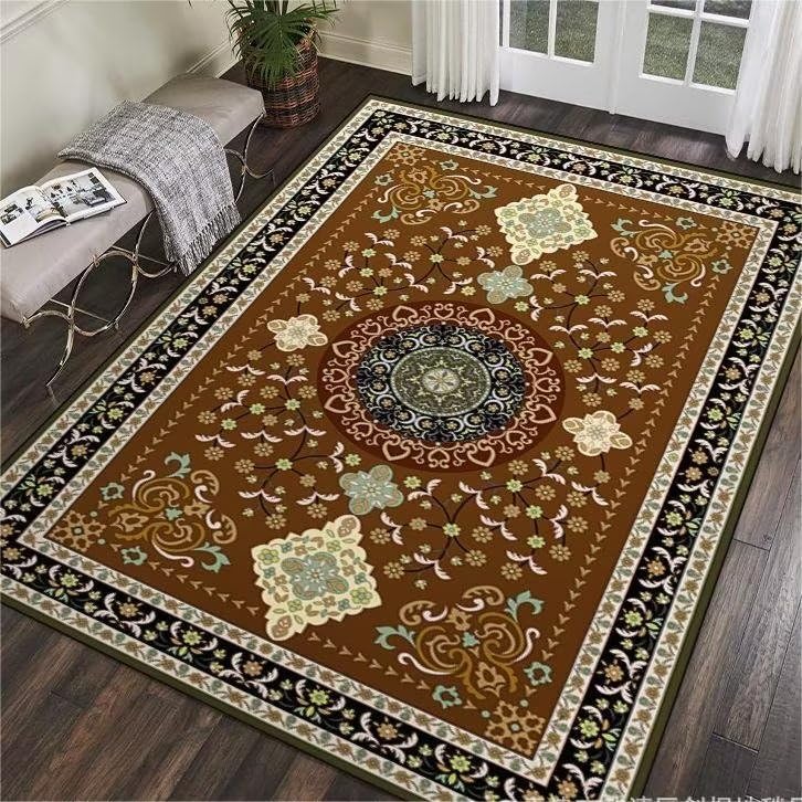Tapis de salon rouge vintage floral en revêtement de sol haut de gamme personnalisable