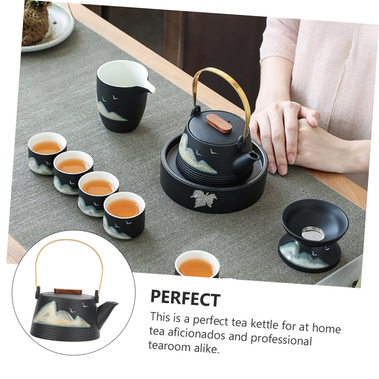 Cabilock Tetera de Cerámica Pintada a Mano Negra Asa Fría para Preparar Té en Casa o Sala de Té Profesional, Diseño Creativo Infusionar