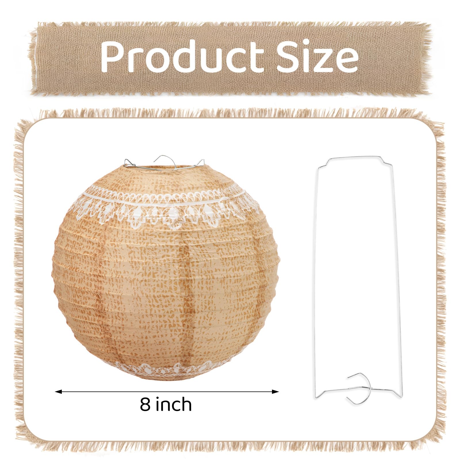 Glooglitter 6 Pcs Burlap Paper Lanterns 8 Inch Boho Chinese Paper Lantern Decorative Hanging Lantern Indoor Lace Rustic Farmhouse Classroom Decor for Wedding Bridal Birthday Party