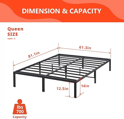 Miniatura 19 de PrimaSleep PT-2000 Marco de Cama de Acero Antideslizante de 35.5 cm de altura, simple y resistente, Acero, Negro
