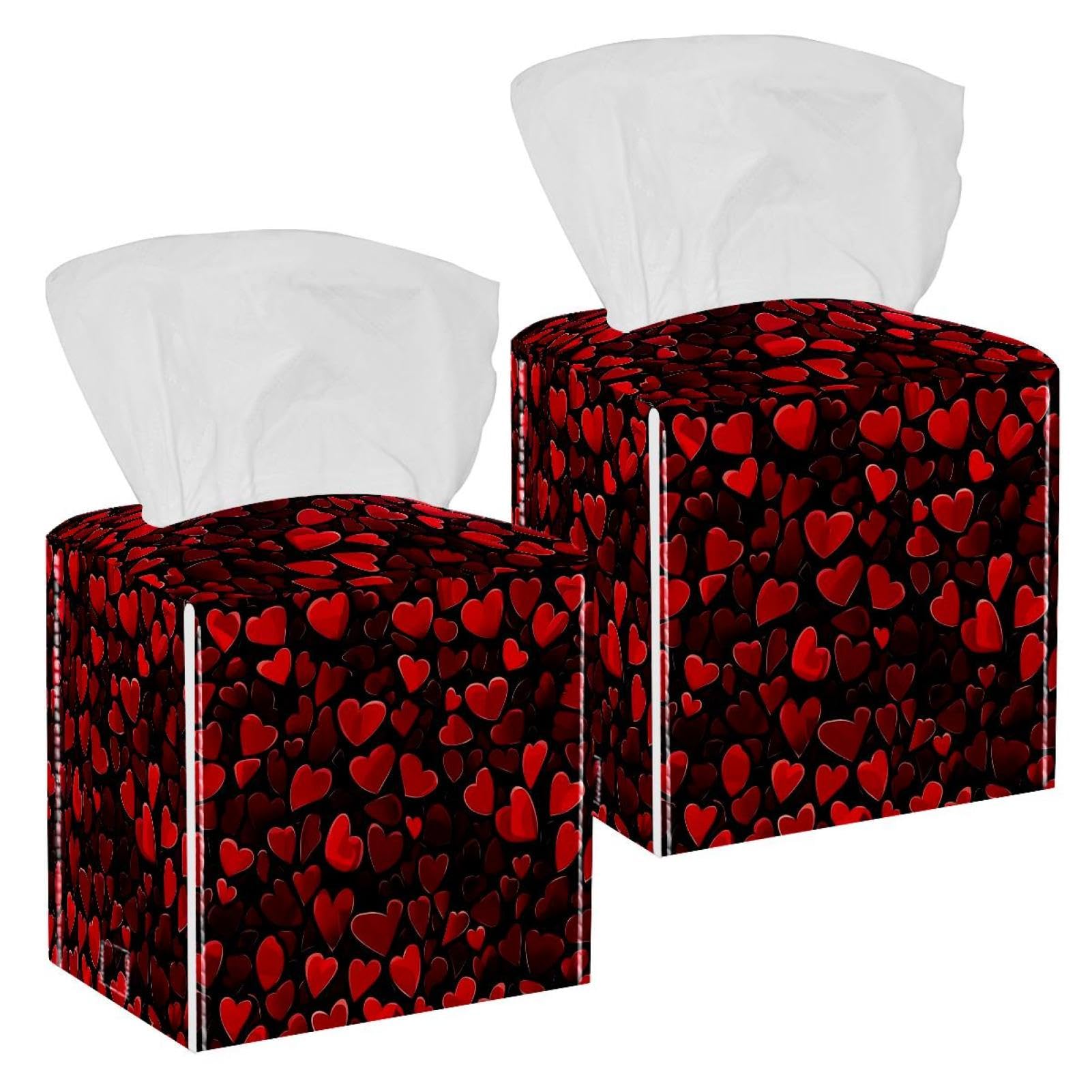 Boîte à mouchoirs en cuir au design raffiné de cœurs rouges pour salon