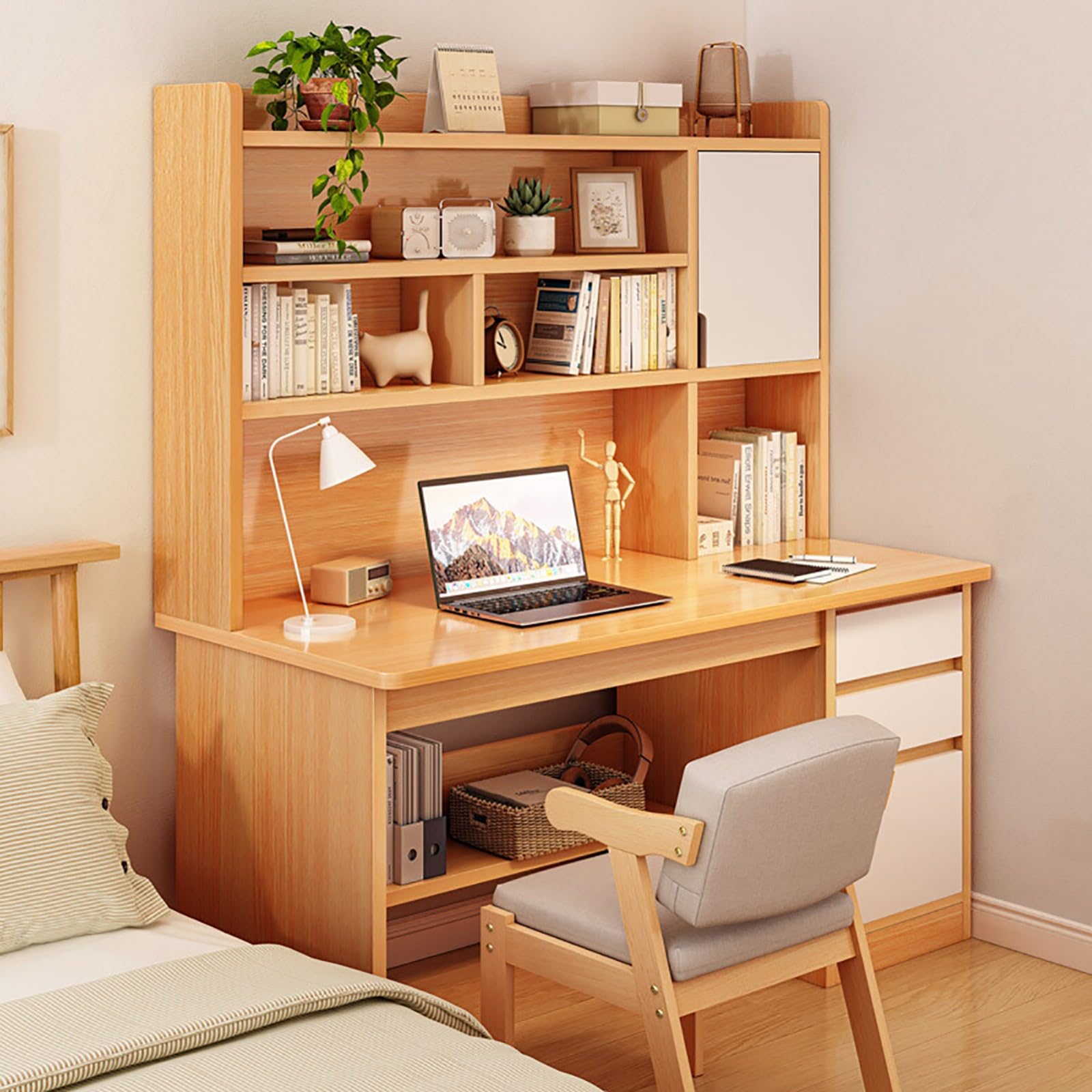 Compact Computer Desk with Drawers Home Office Laptop Table Shelves Study Workstation Furniture for Small Spaces 164x100x45cm